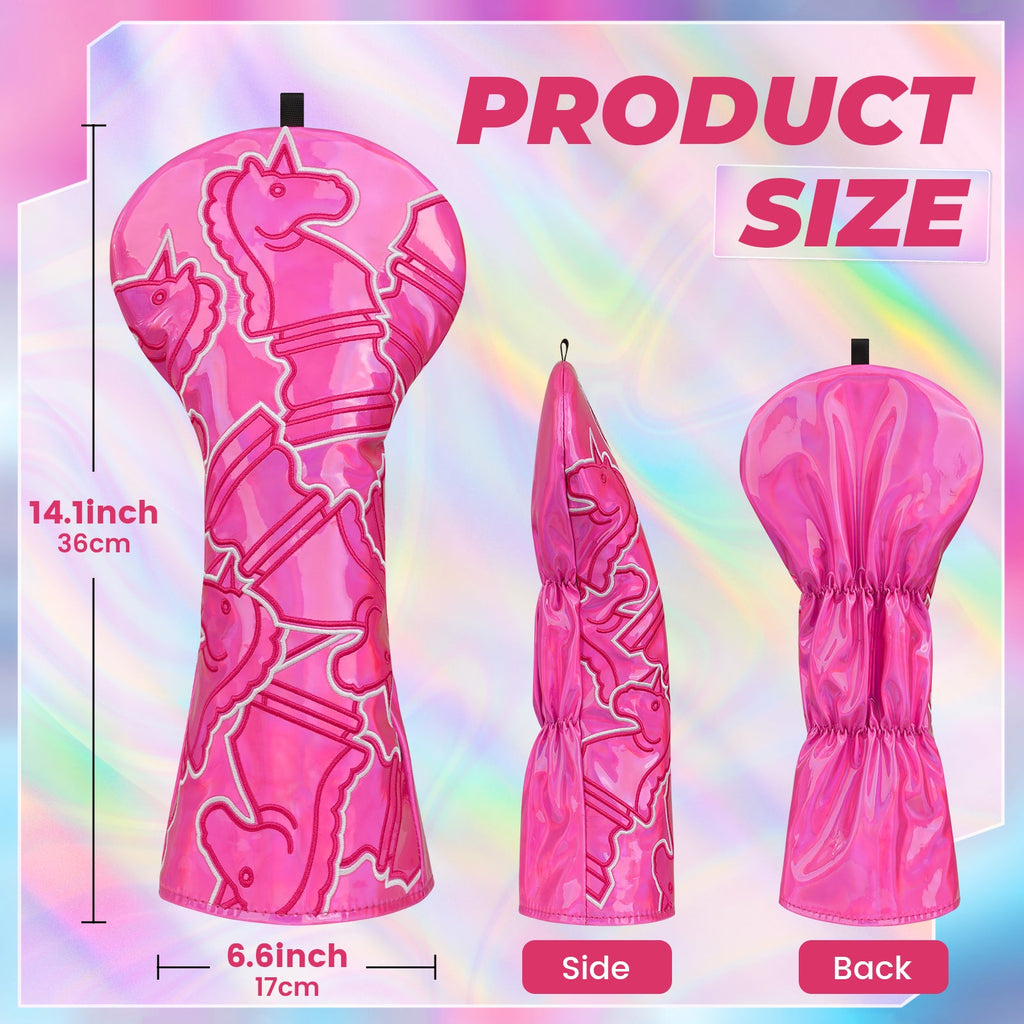 Pink Laser Unicorn Knight Embroidered Driver Head Cover