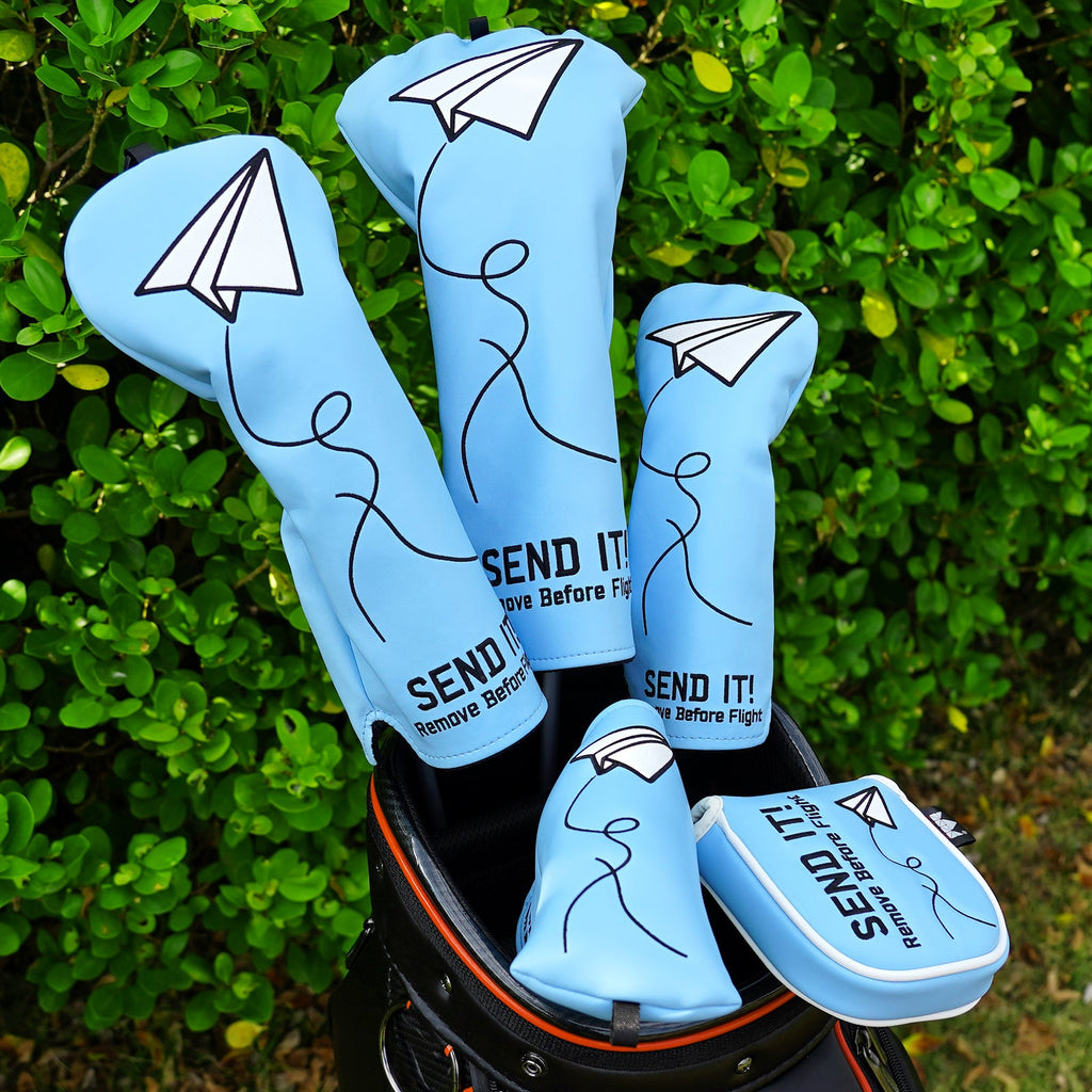 Paper Airplane Blue Square Mallet Putter Head Cover