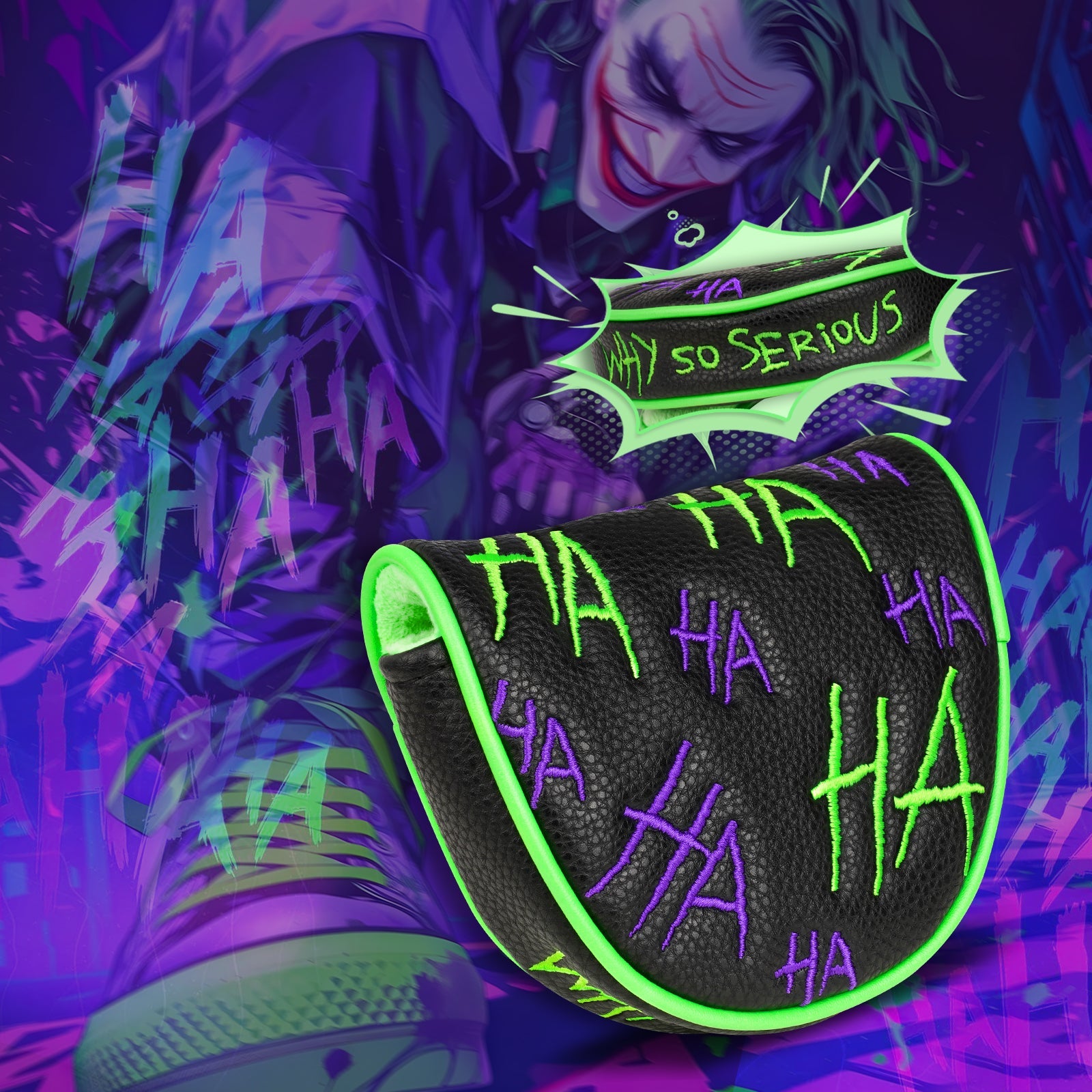 Purple Green HAHA Mallet Putter Golf Head Cover