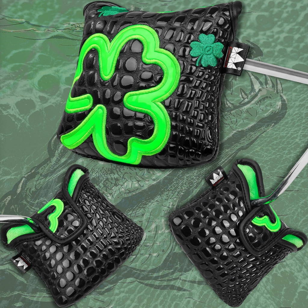 Black PU Crocodile Green Leaf Mallet Putter Head Cover