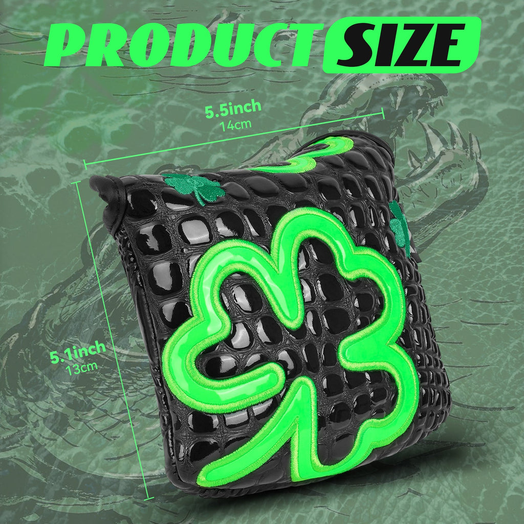 Black PU Crocodile Green Leaf Mallet Putter Head Cover