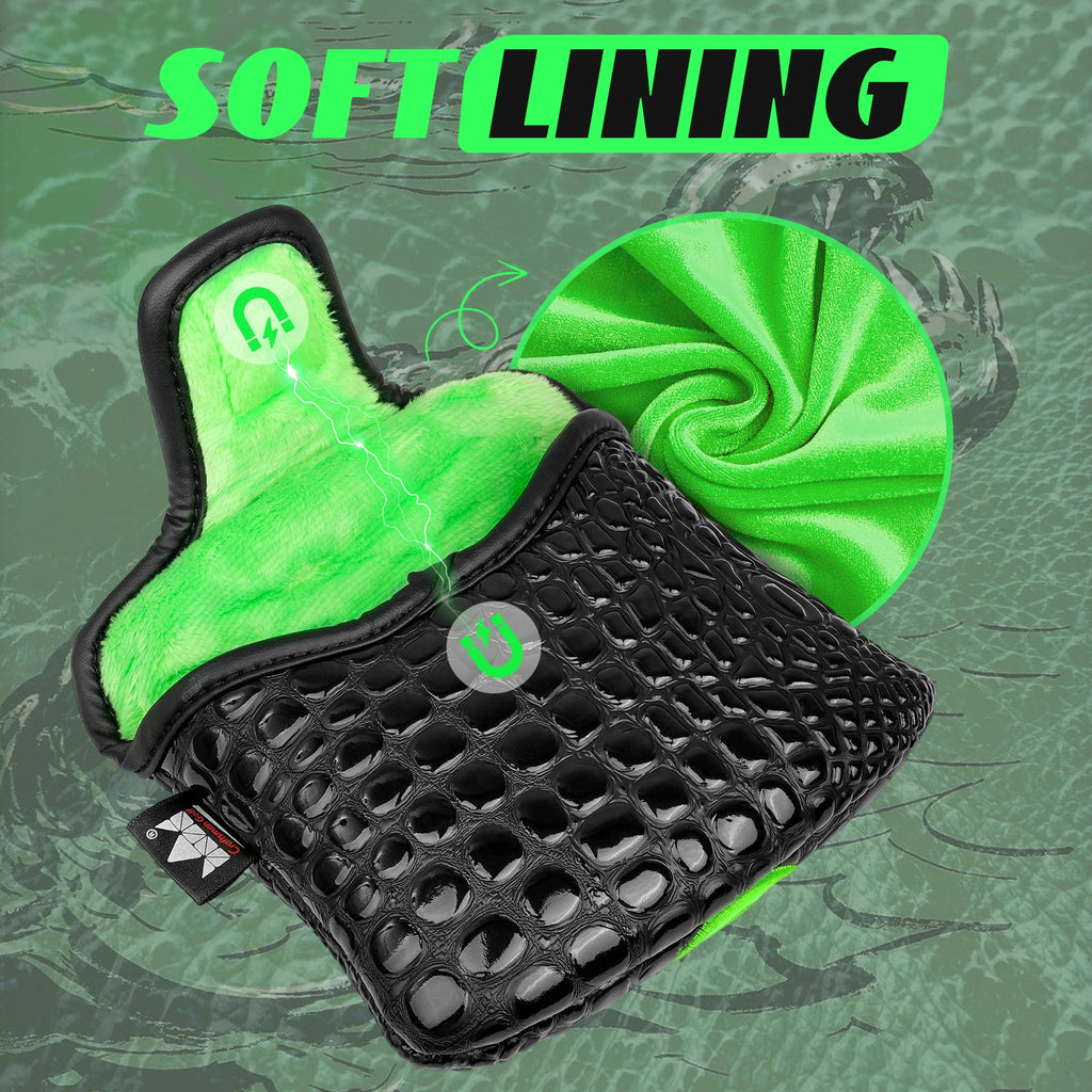 Black PU Crocodile Green Leaf Mallet Putter Head Cover