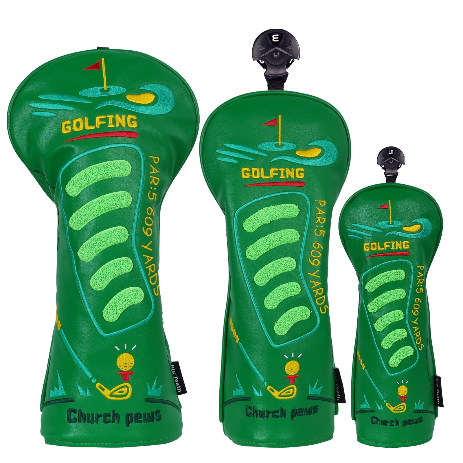 Green Church Bench Golf Headcover Set