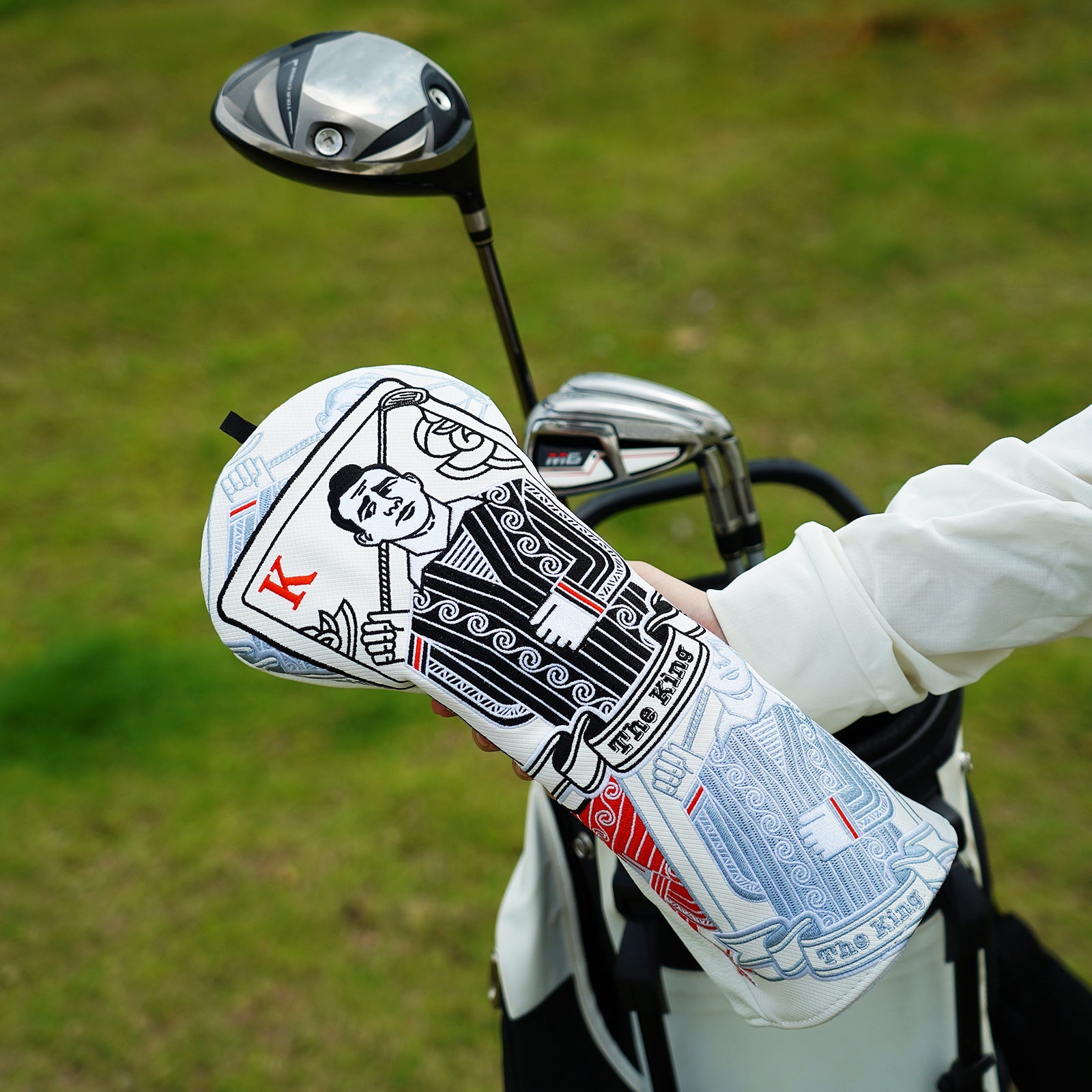 White PU King Driver Golf Head Cover