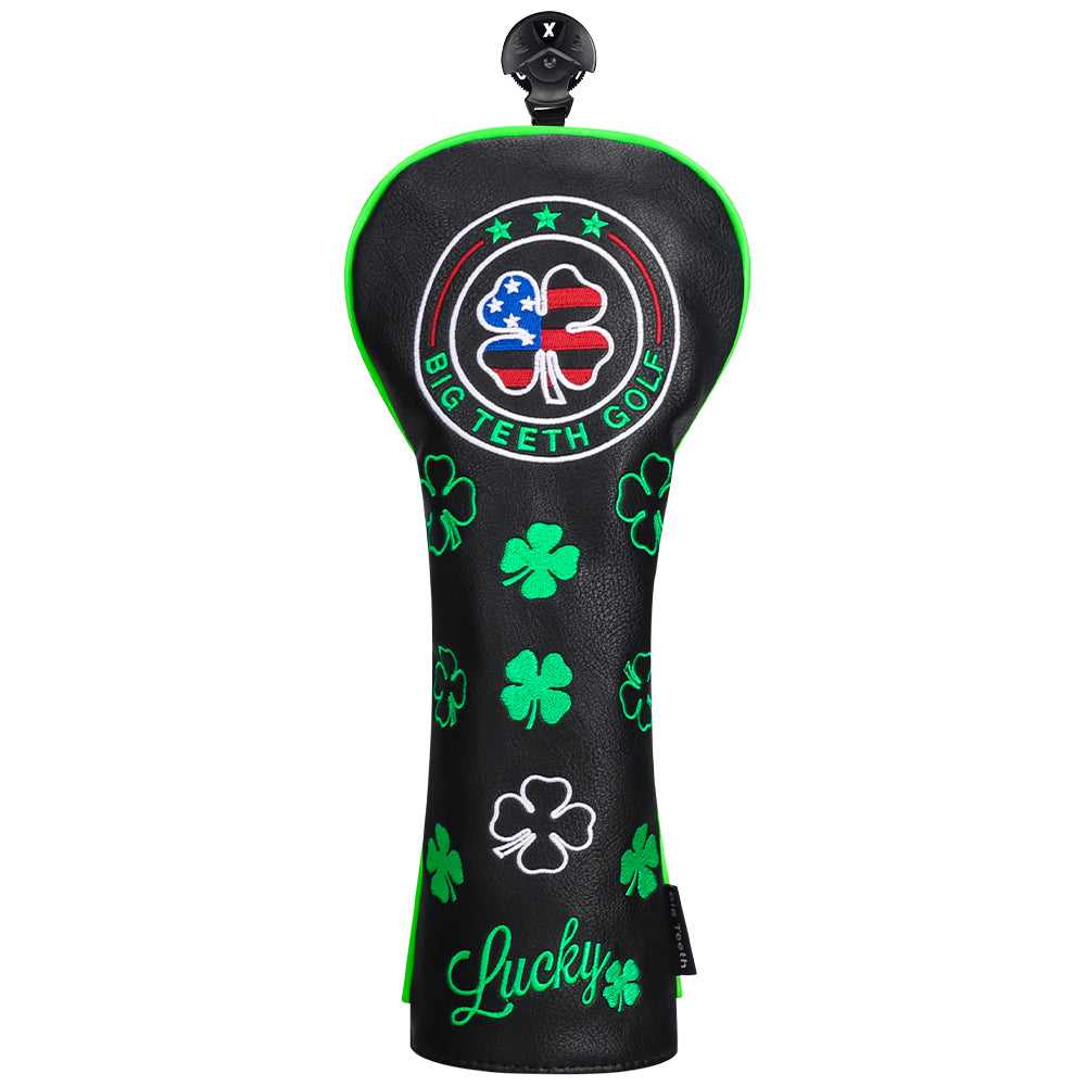 Black Leather Four-Leaf Clover Golf Headcover Set