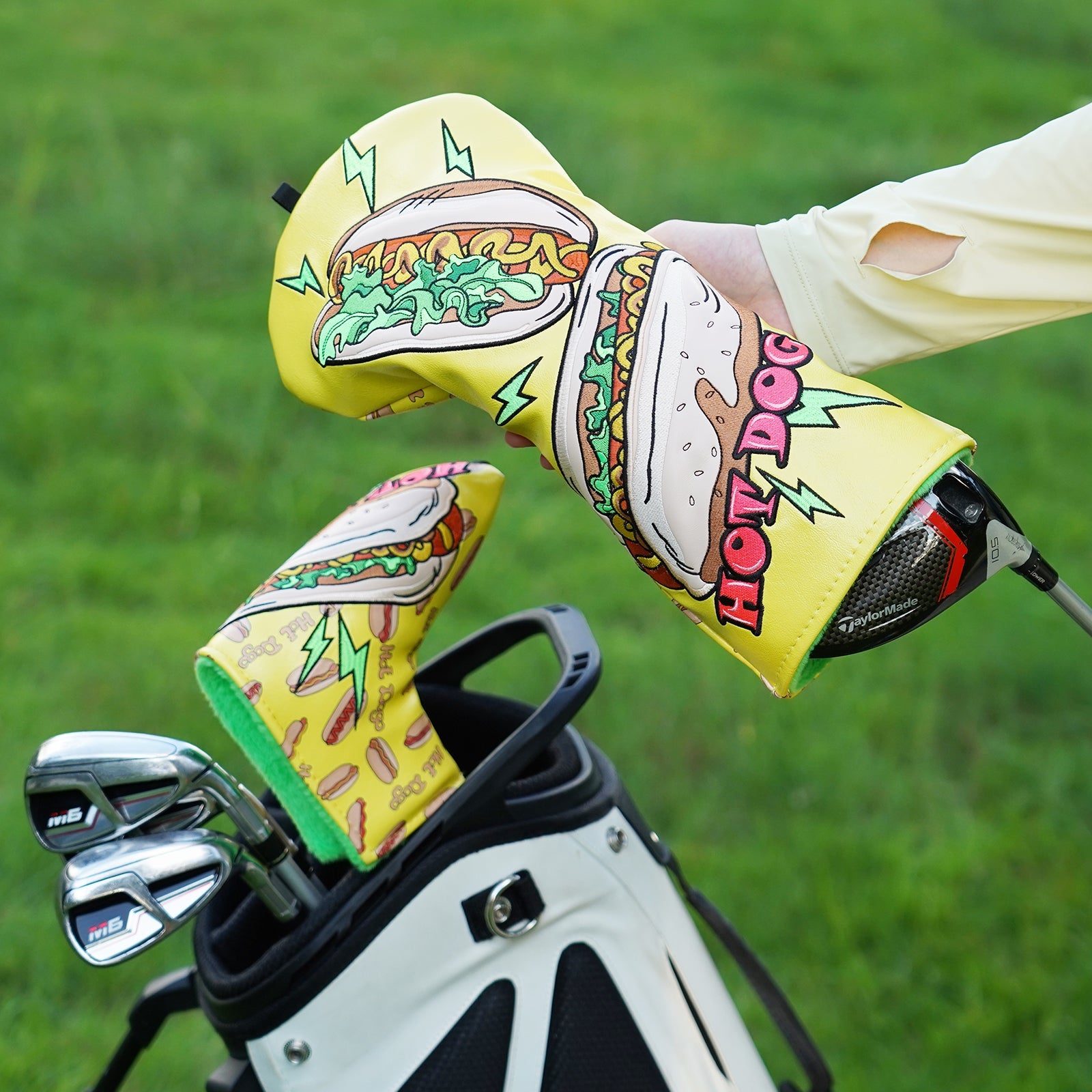 Yellow Hot Dog Golf Driver Putter Headcover