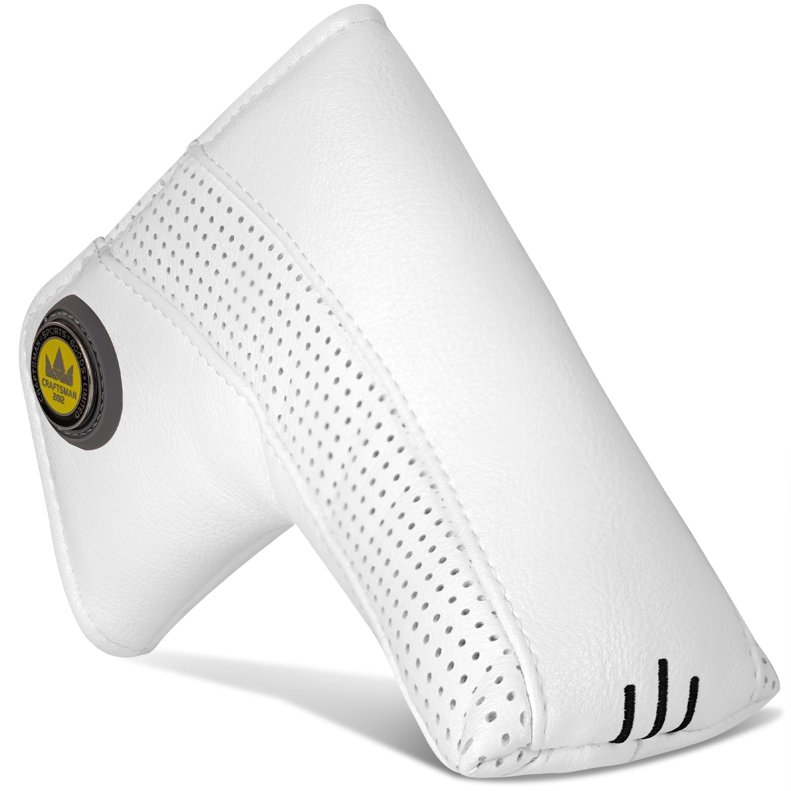 Vintage White Perforated Leather Magnetic Blade Putter Cover with Marker