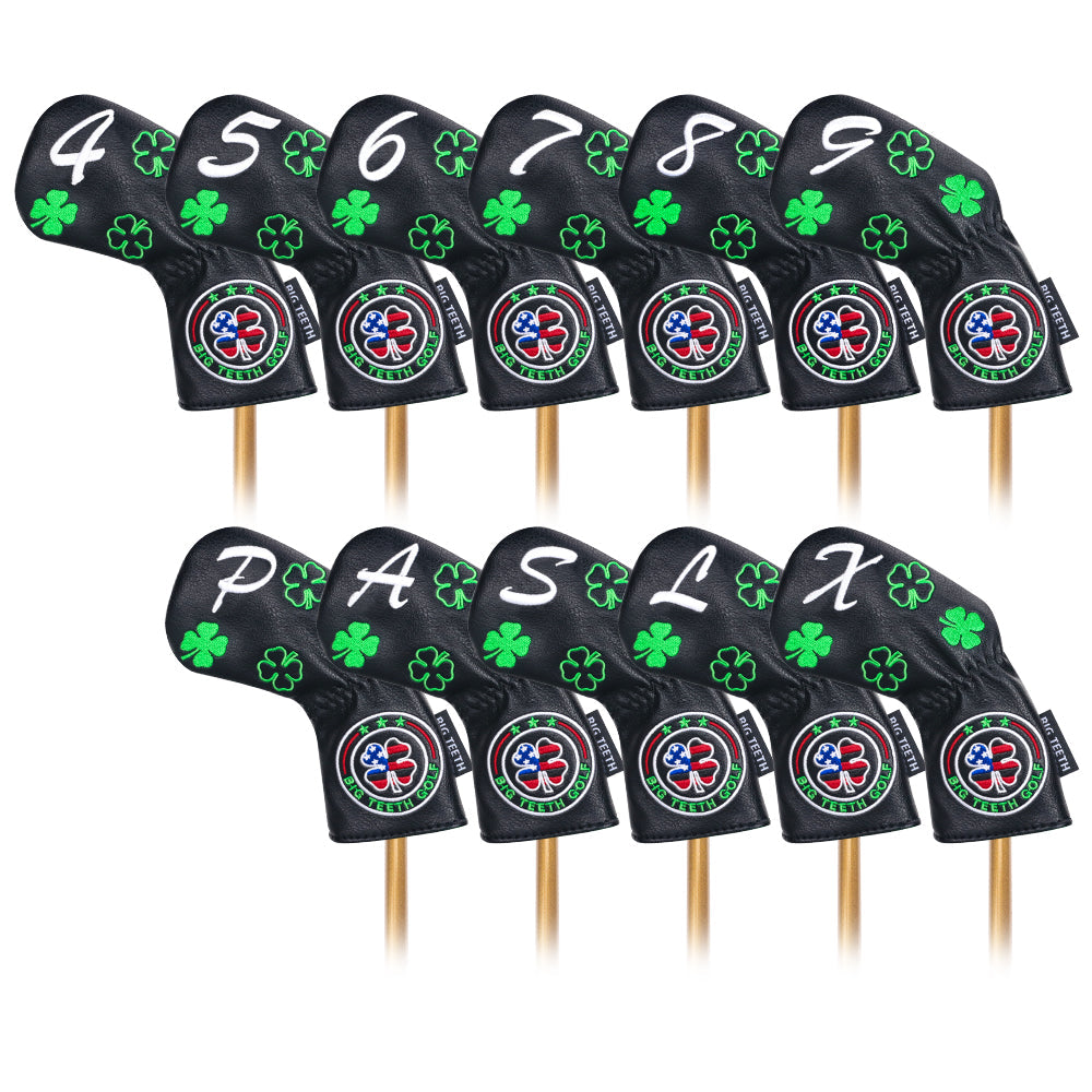 Black Leather Four-Leaf Clover Golf Headcover Set