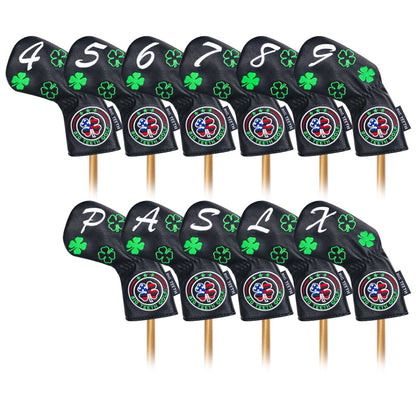 Black Leather Four-Leaf Clover Golf Headcover Set
