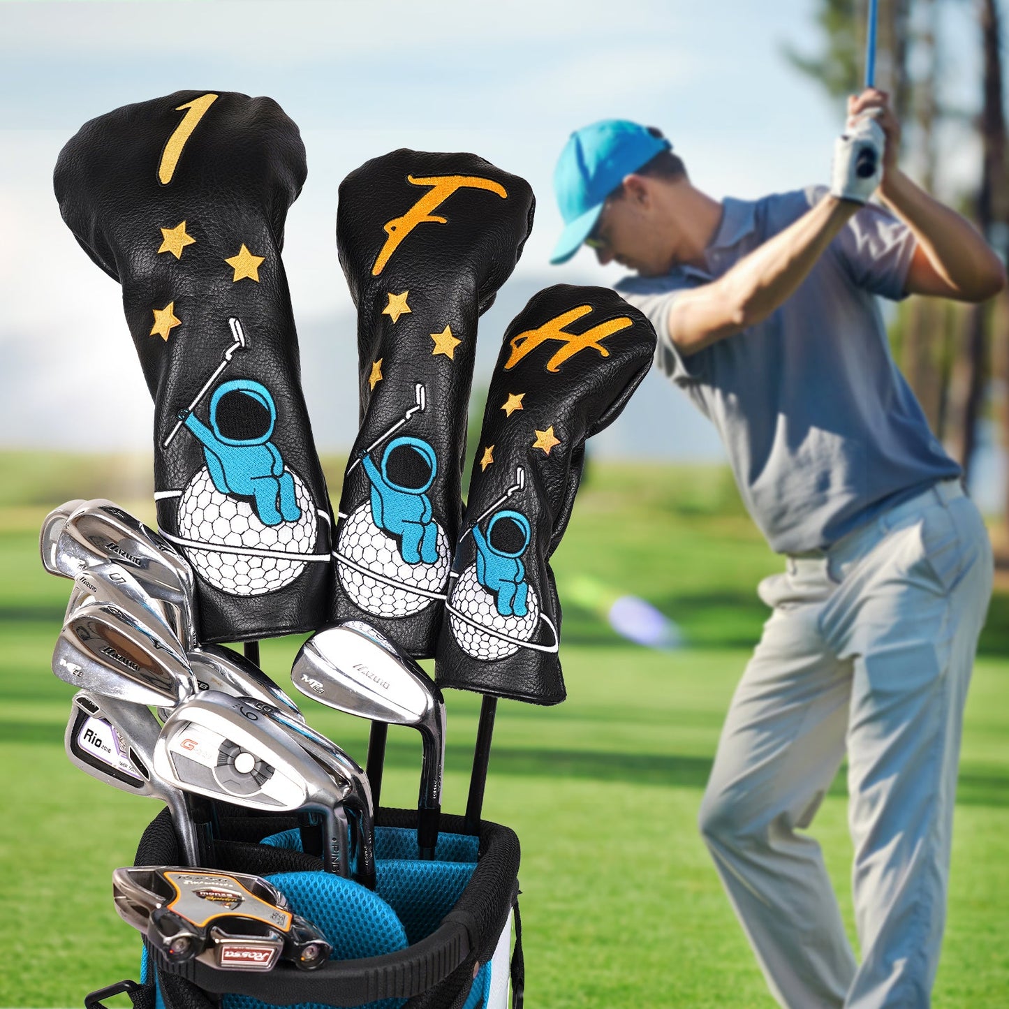 Blue Astronauts Driver Putter Head Cover Set