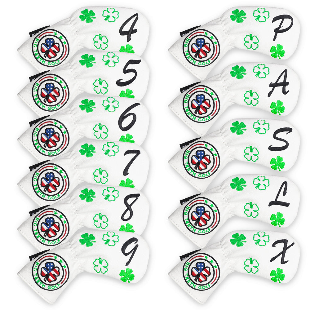 White Leather Four-Leaf Clover Golf Headcover Set