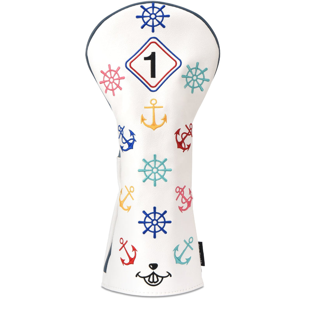 White Leather Rudder Wood Headcover Set