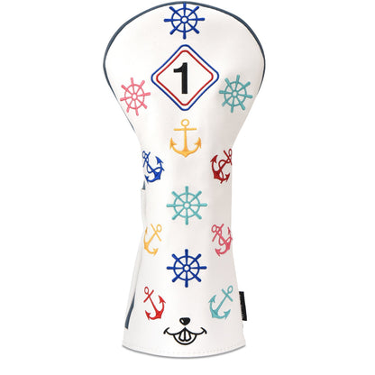 White Leather Rudder Wood Headcover Set