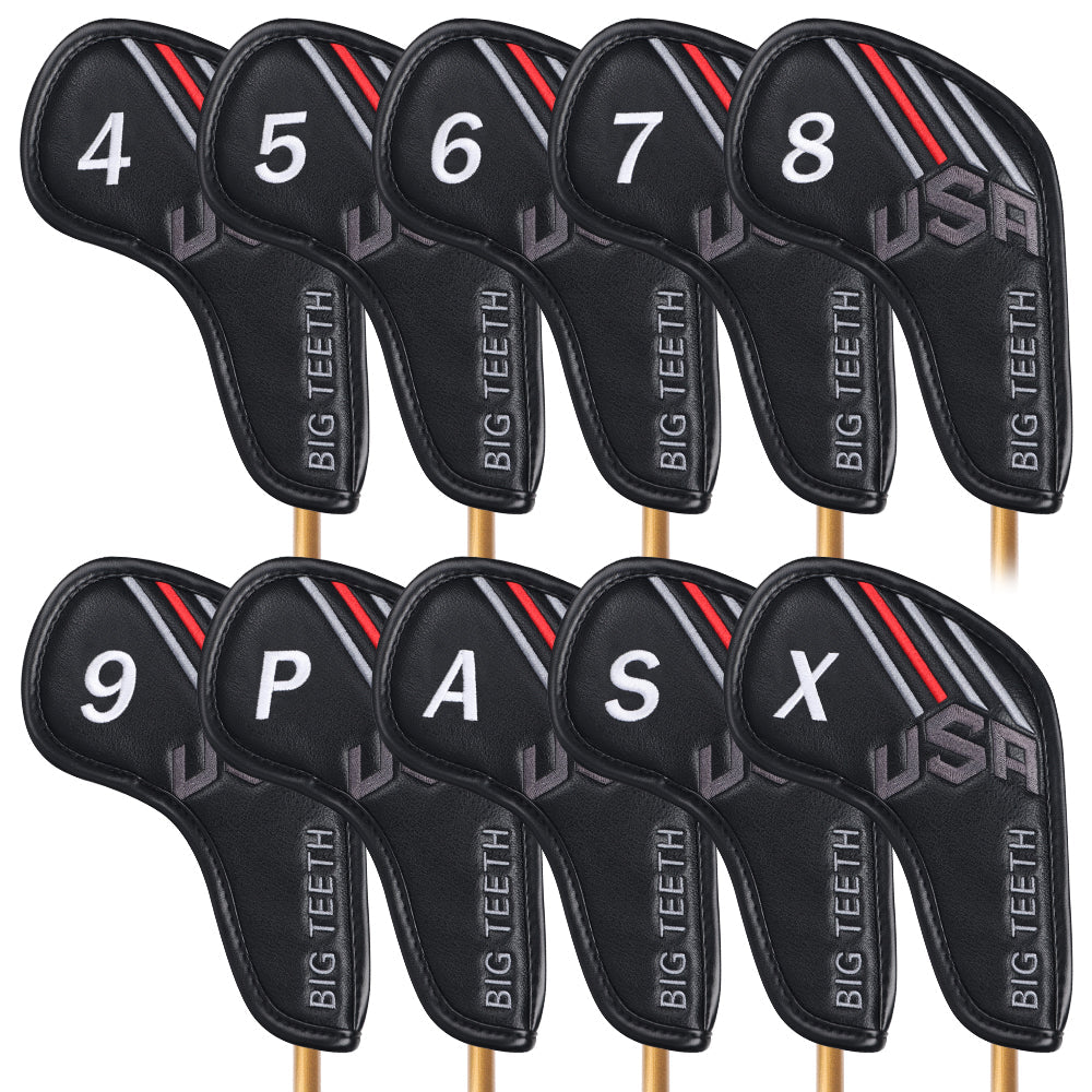 Black Embroidery Velcro Iron Headcover Set 10pcs
