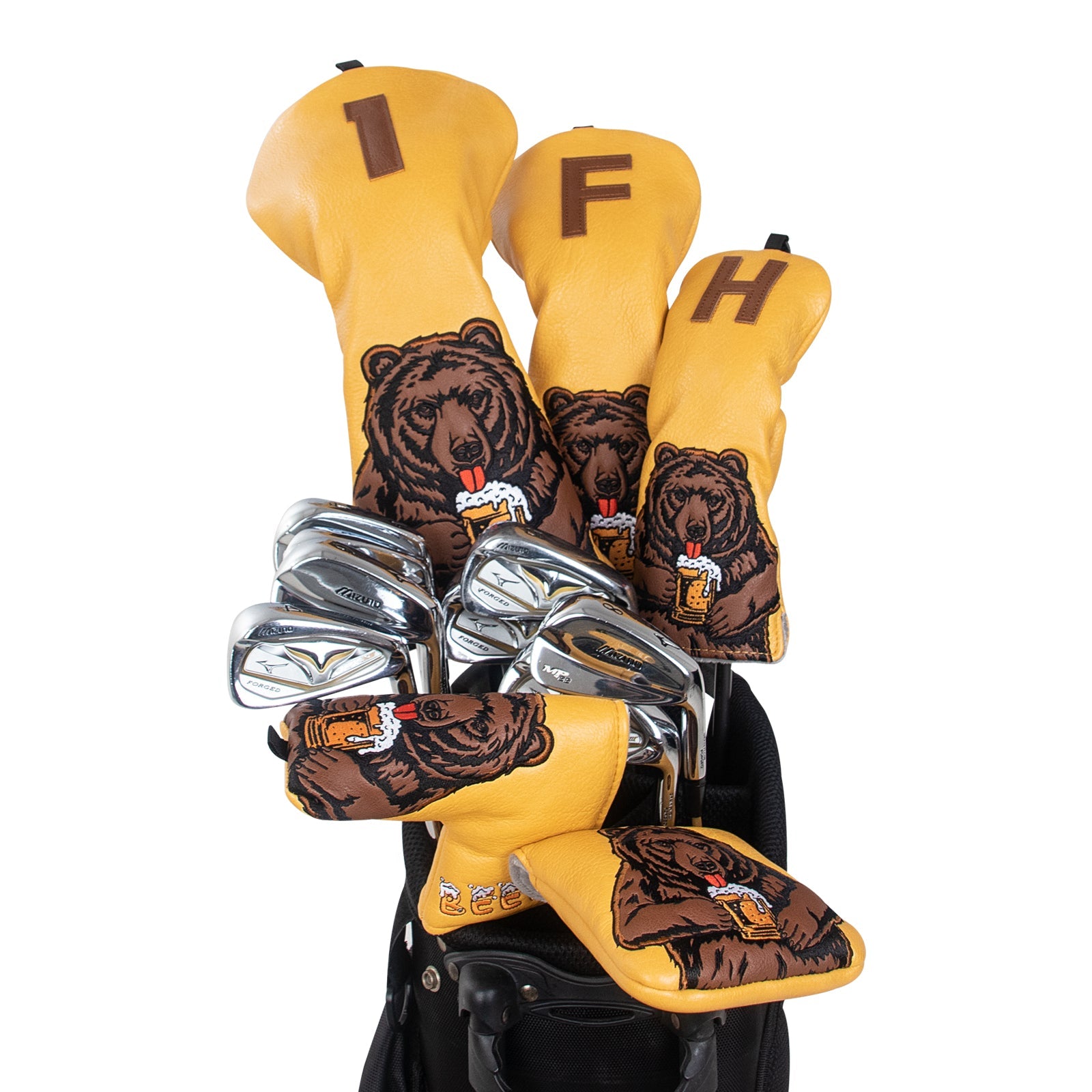 Dark Yellow Brown Bear Golf Headcover Set