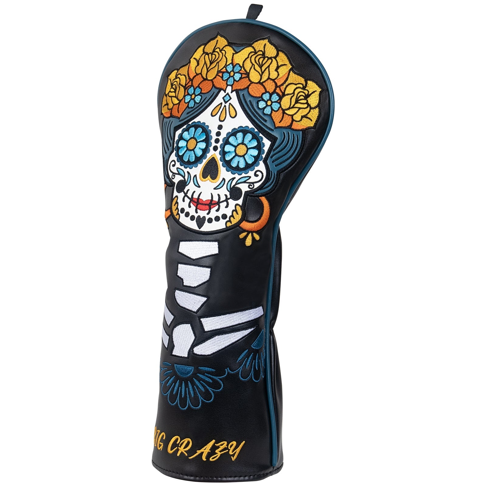 Black Day of the Dead Embroidered Wooden Head Cover