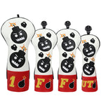 Red White Leather Angry Bombs Golf Head Covers-CraftsmanGolf