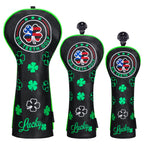 Black Leather Four-Leaf Clover Golf Headcover Set