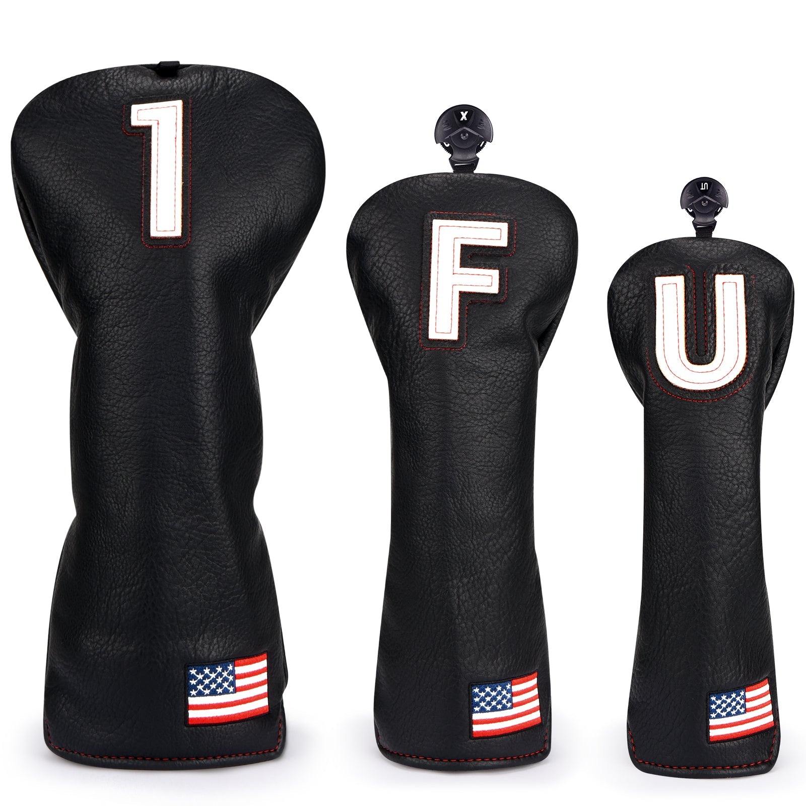 Black USA Flag Golf Head Cover Set