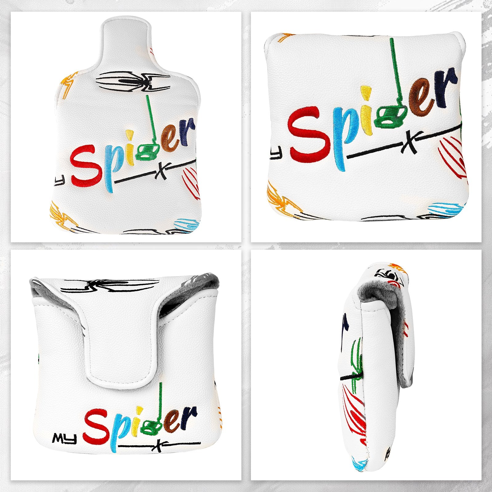 White PU Colorful Spider Square Putter Head Cover