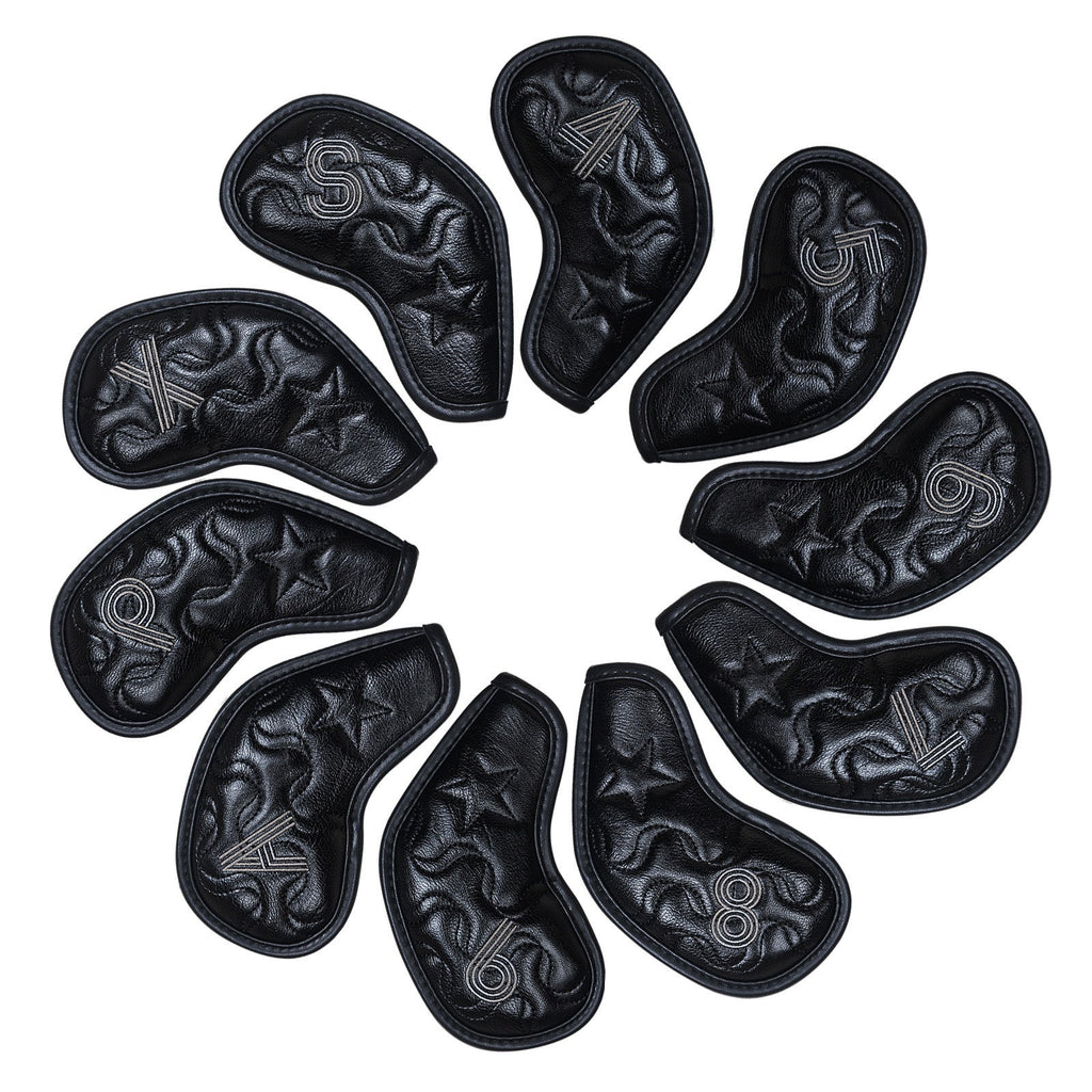 Black Star Embroidery Velcro Iron Headcover Set 10pcs