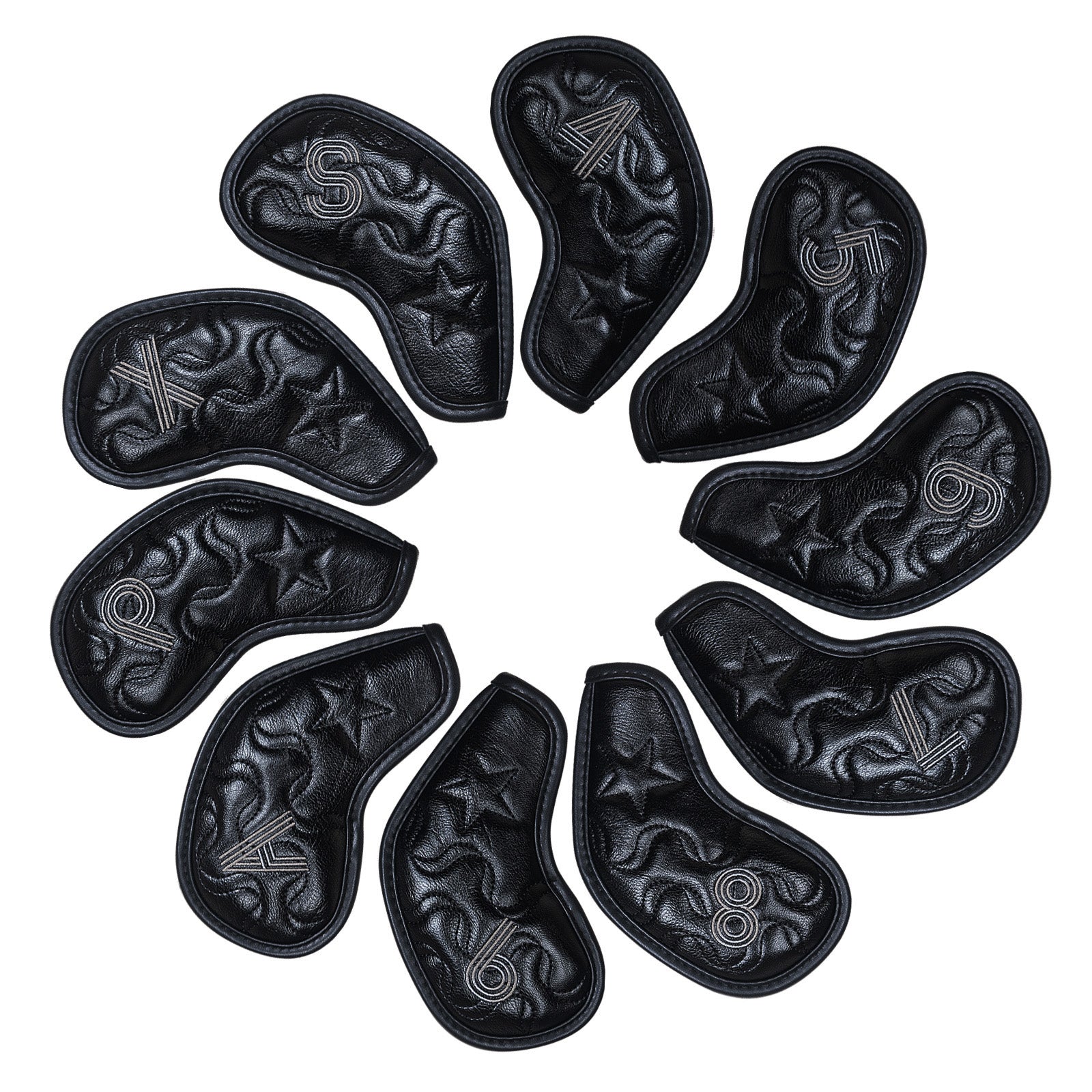 Black Star Embroidery Velcro Iron Headcover Set 10pcs
