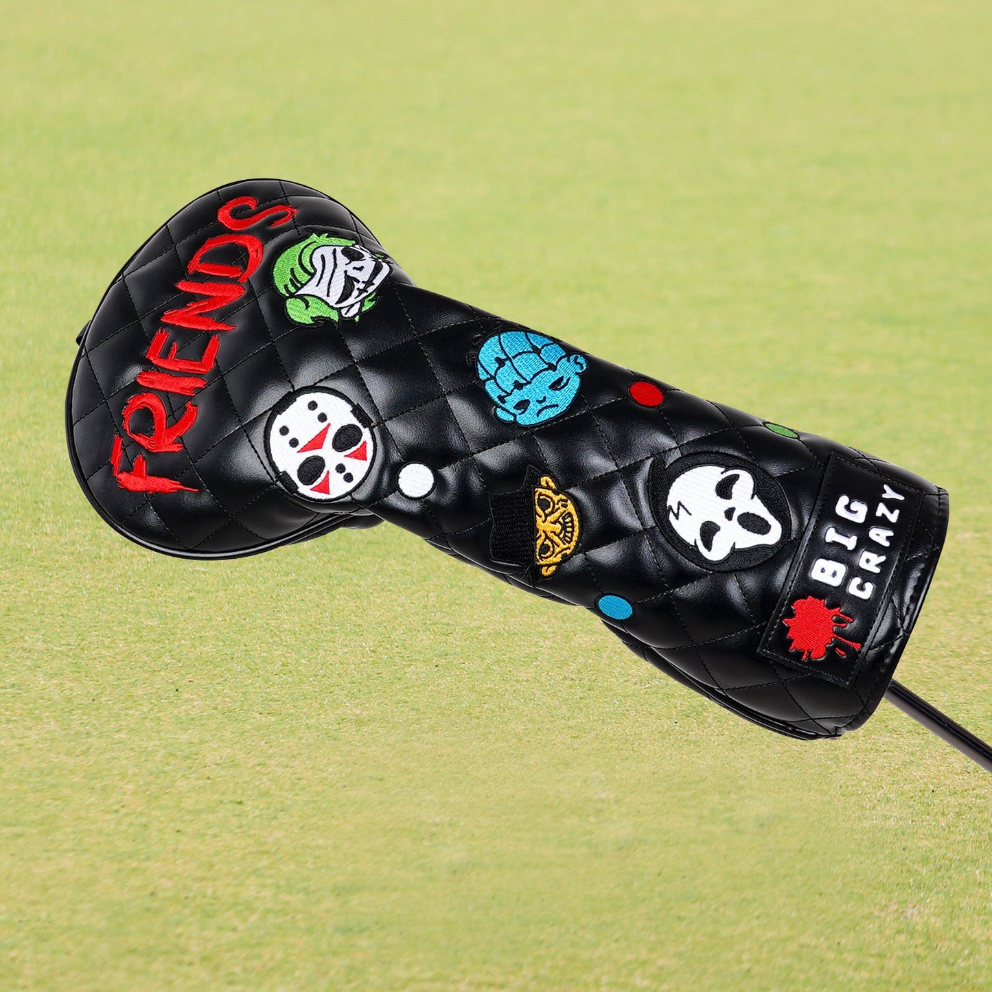 Black Evil Friends Embroidered Wooden Head Cover