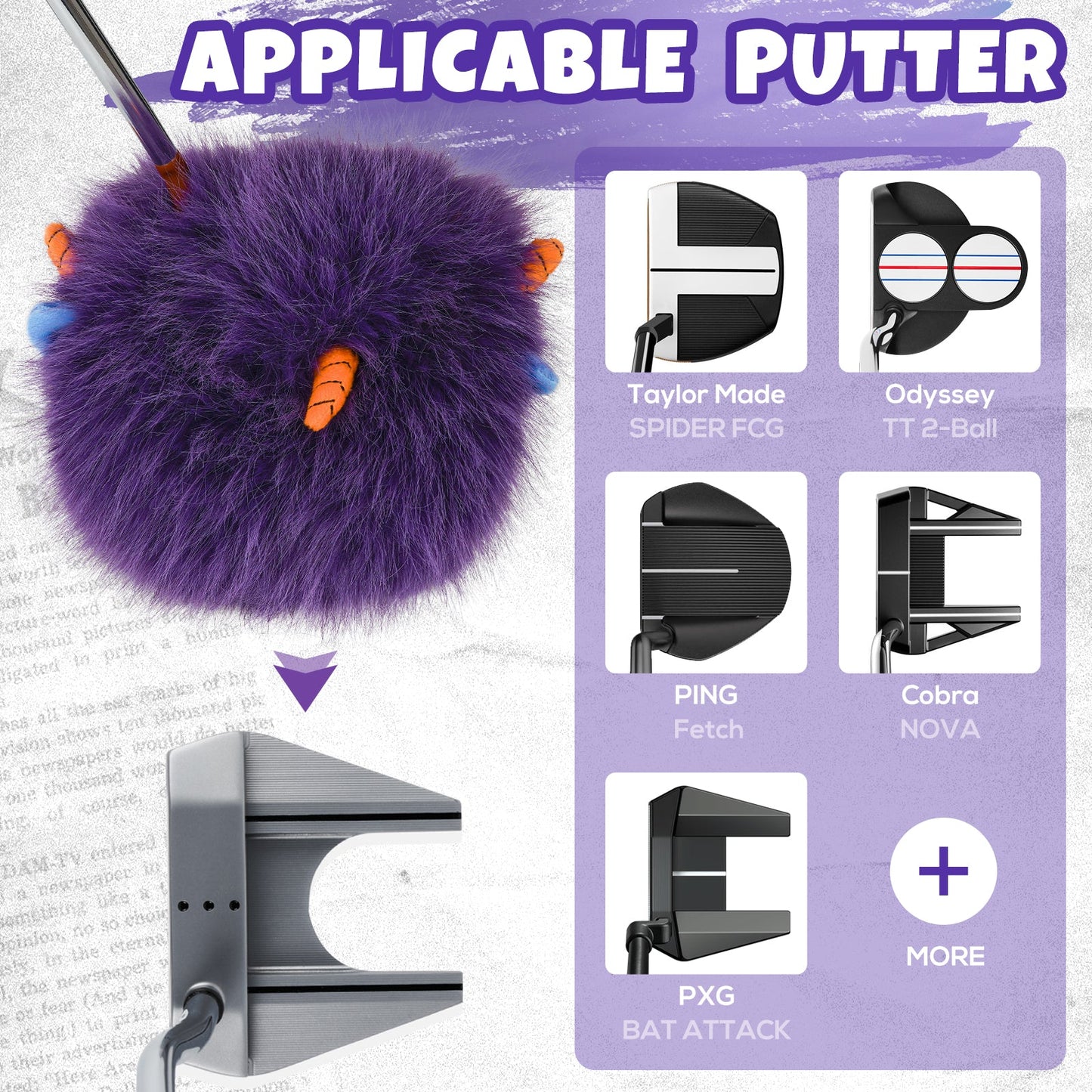 Funny Purple Monster Golf Mallet Putter Head Cover