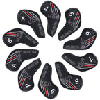 Black Embroidery Velcro Iron Headcover Set 10pcs