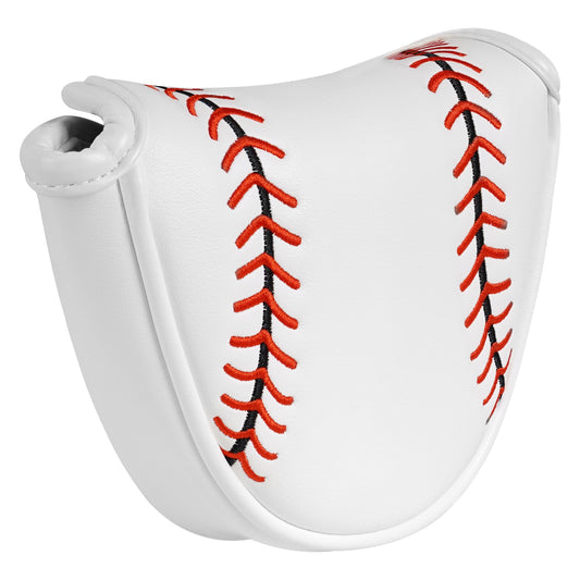 White Embroidered Magnet Single Ear Mallet Putter Cover