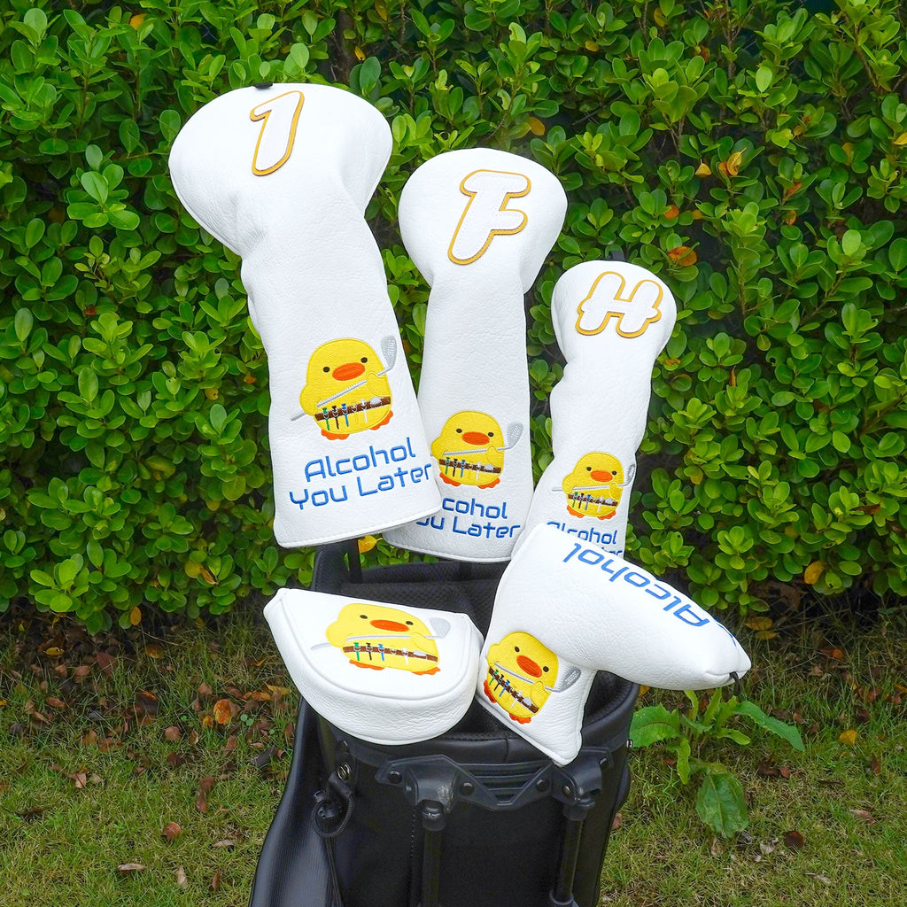 White PU Yellow Duck Mallet Blade Head Cover