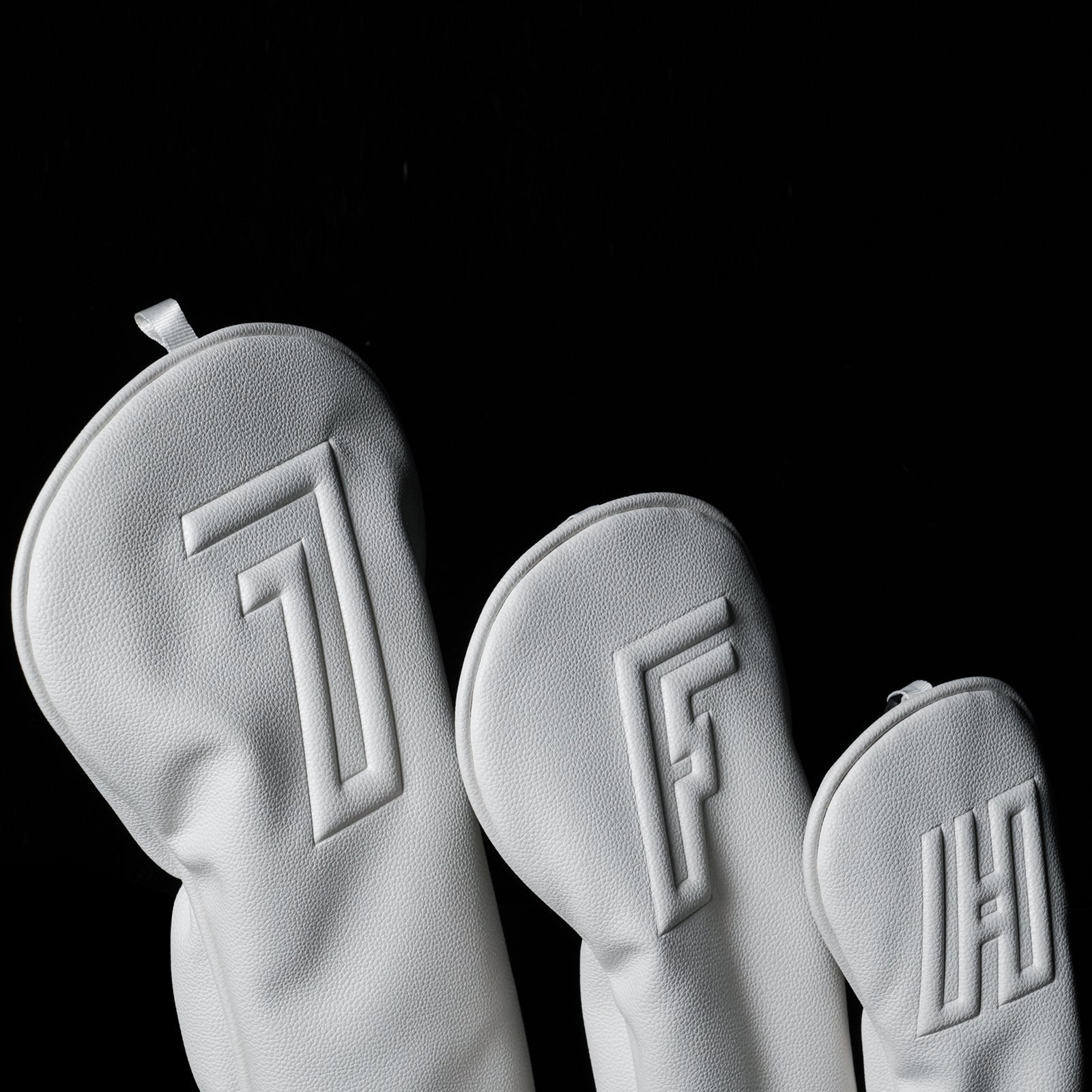 White 3D Embossed Leather Golf Head Covers