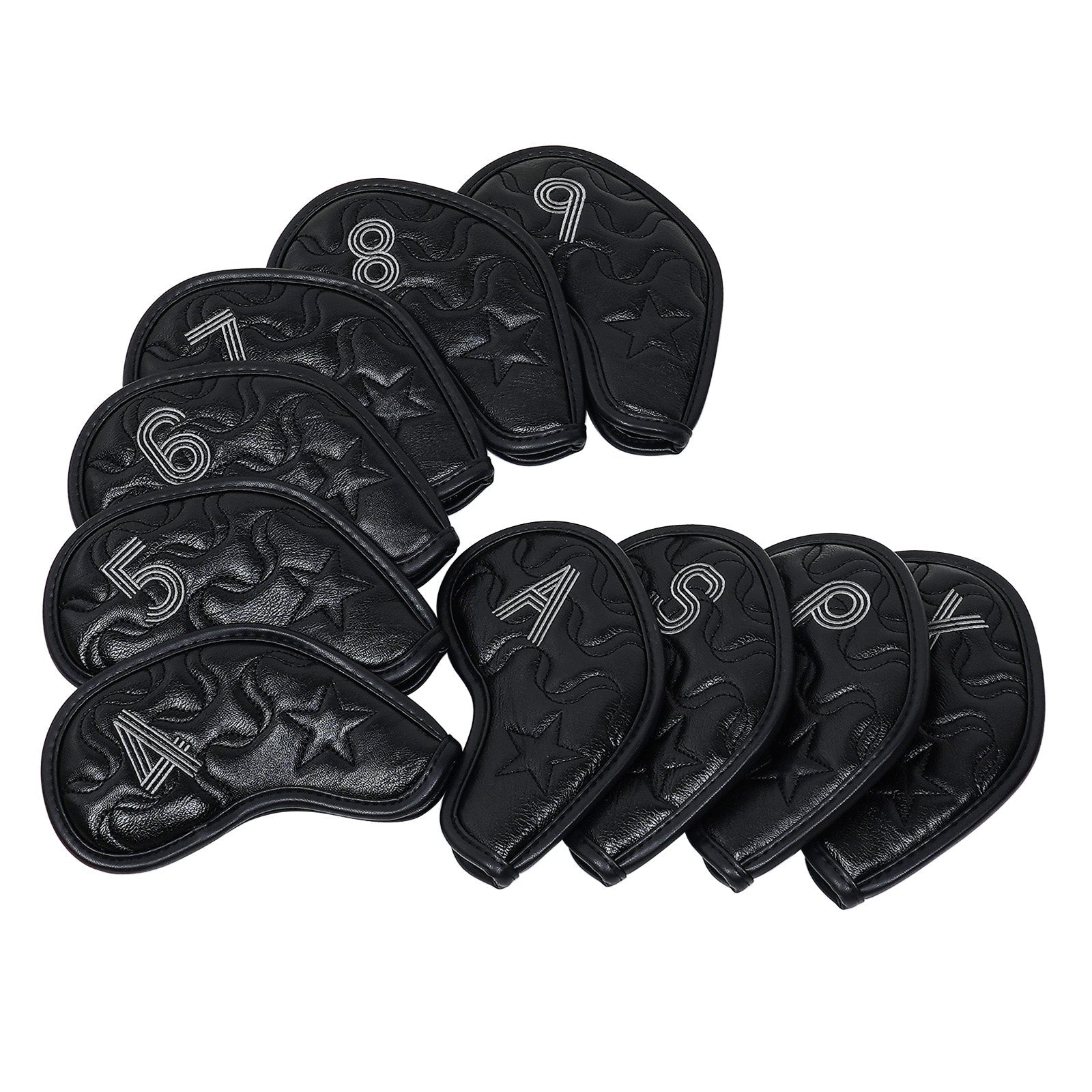 Black Star Embroidery Velcro Iron Headcover Set 10pcs