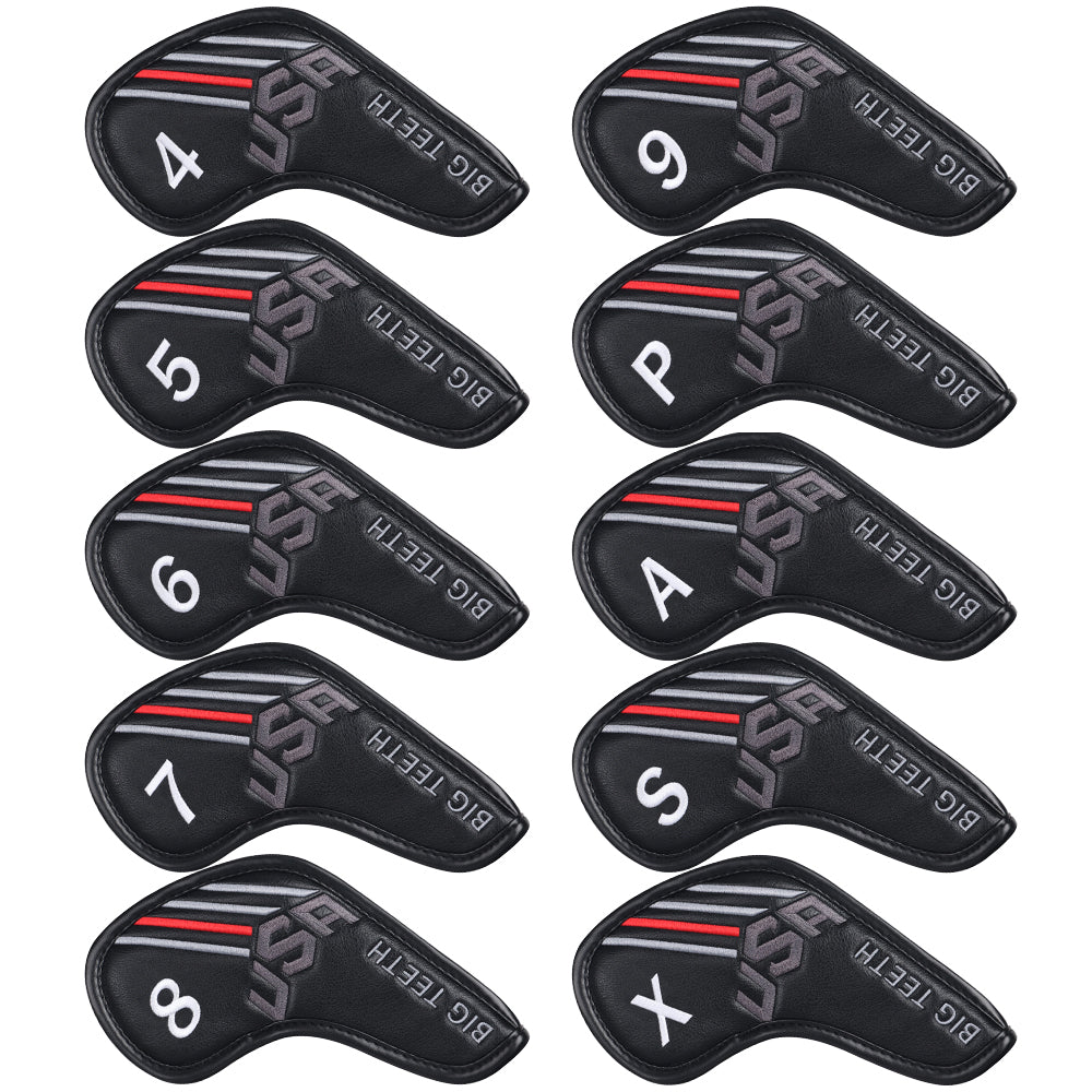 Black Embroidery Velcro Iron Headcover Set 10pcs