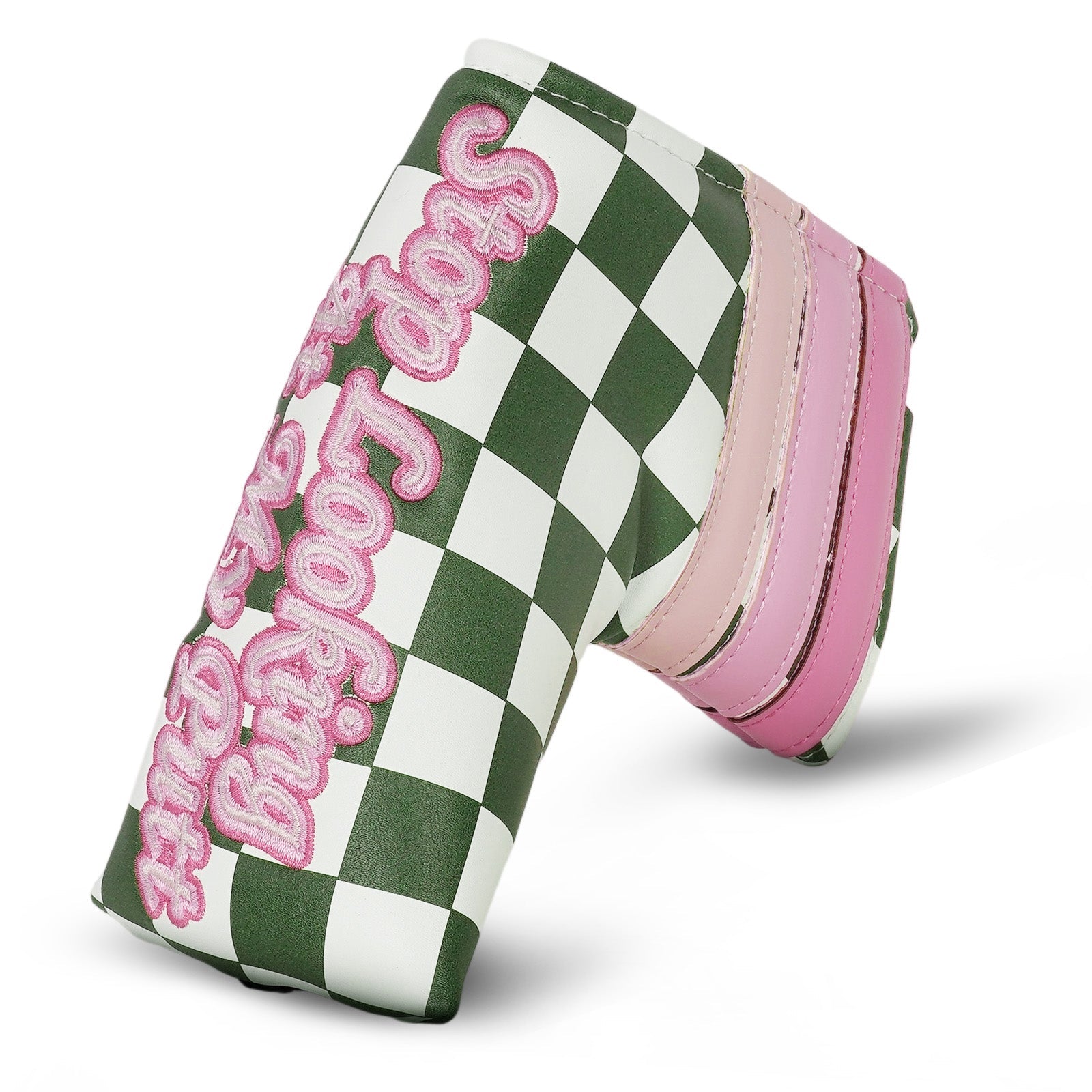Green Plaid with Pink Patch Stripes Blade Putter Cover