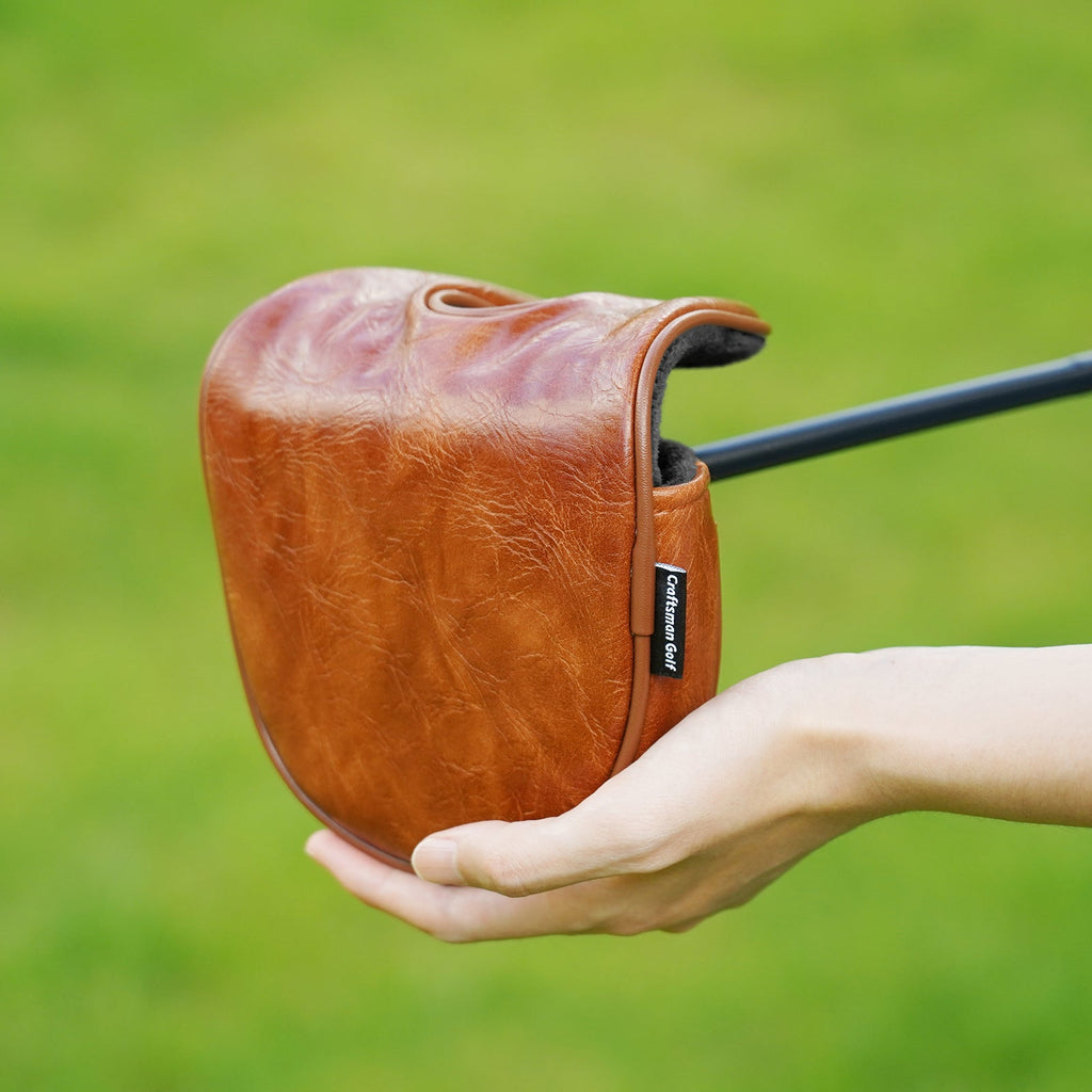Brown Leather Mallet Putter Golf Head Cover