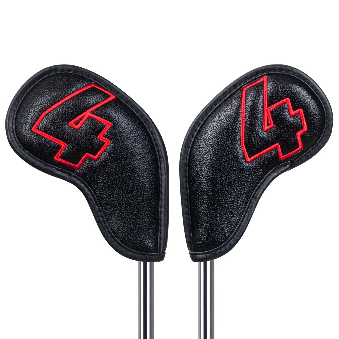10pcs Red Numbers Black Leather Iron Headcovers with Magnetic Closure