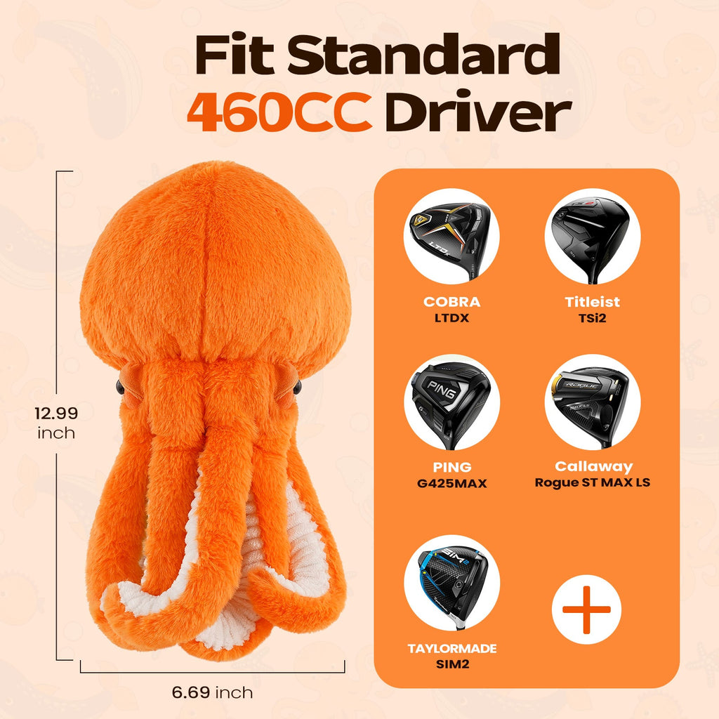 Funny Orange Octopus Driver Head Cover