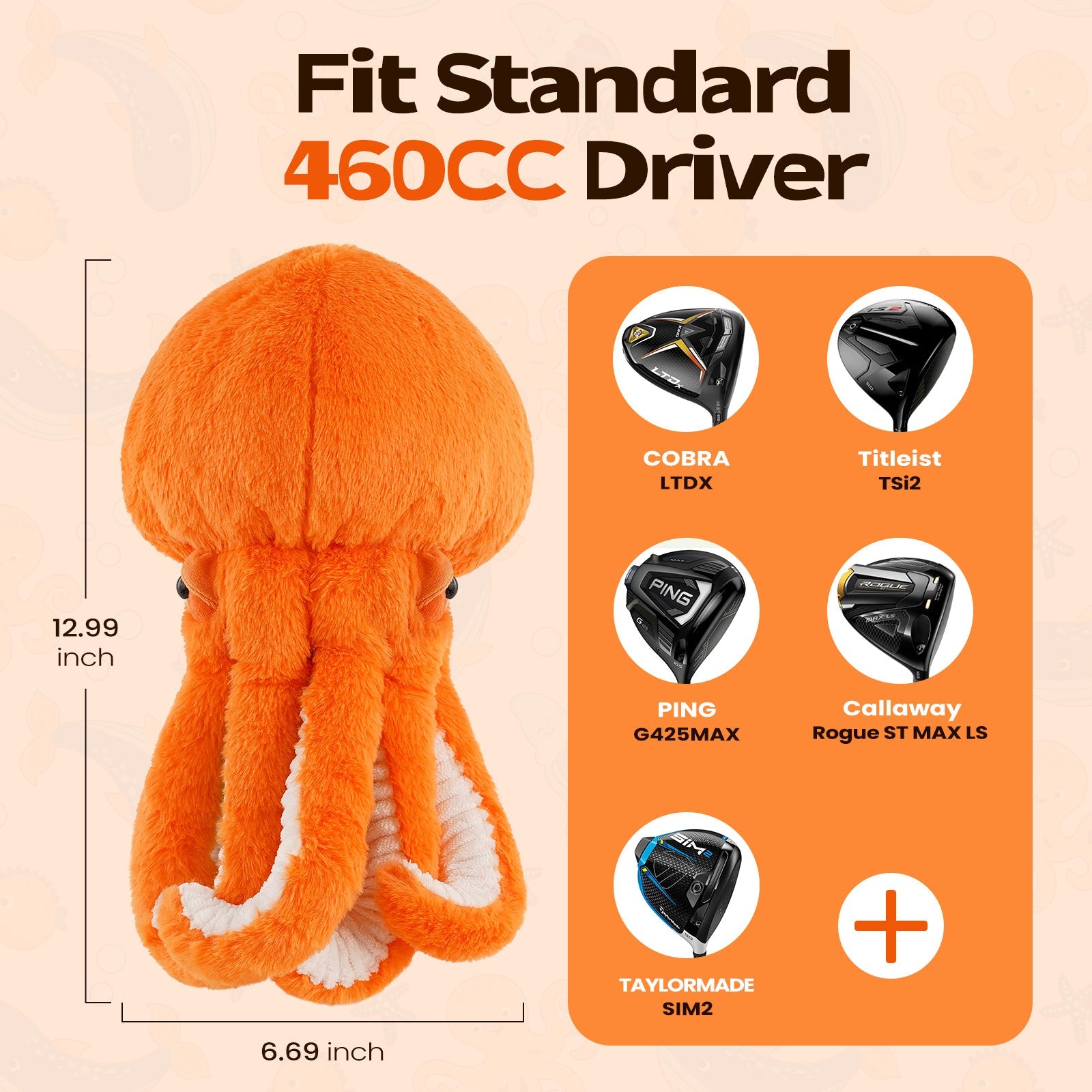Funny Orange Octopus Driver Head Cover
