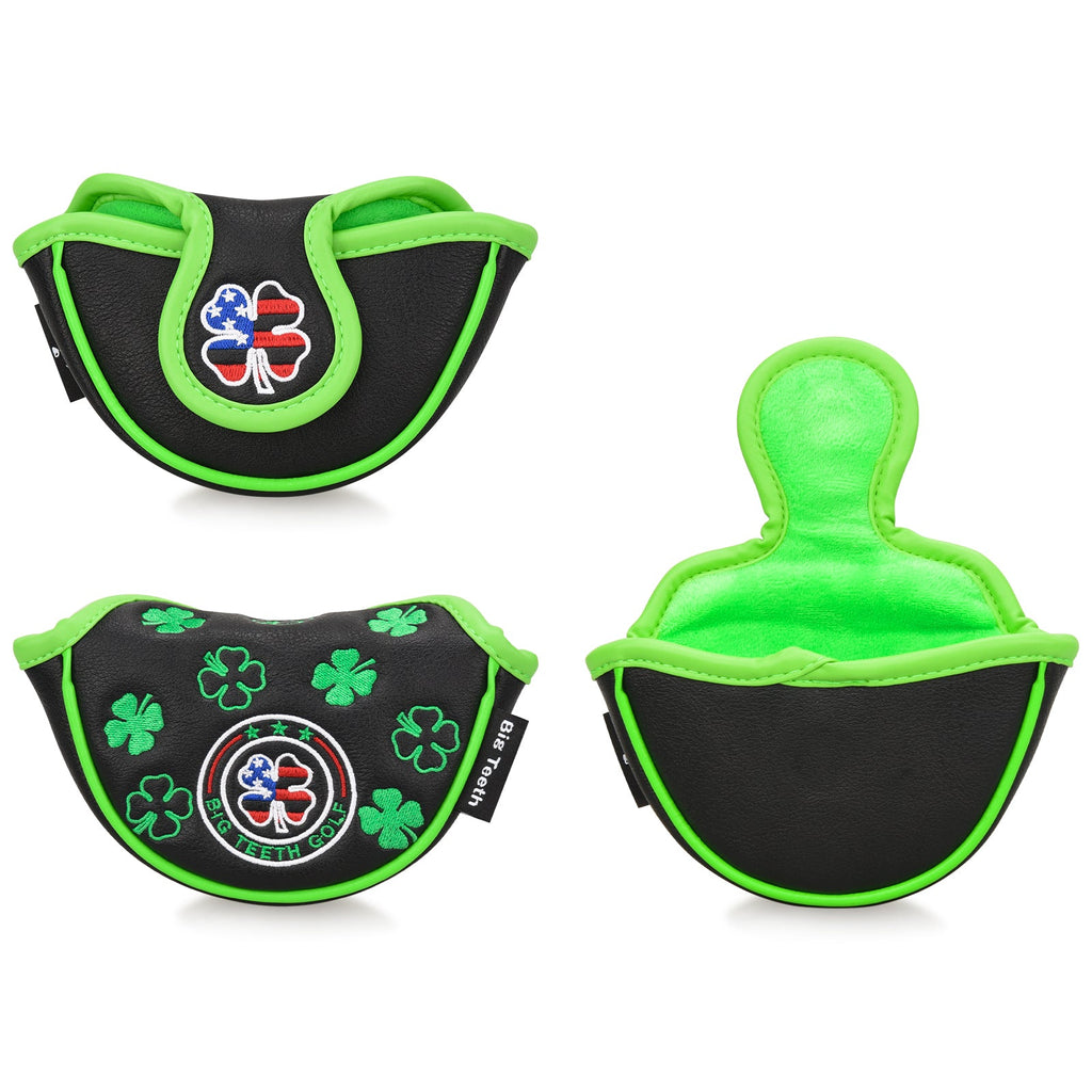 Black Leather Four-Leaf Clover Golf Headcover Set