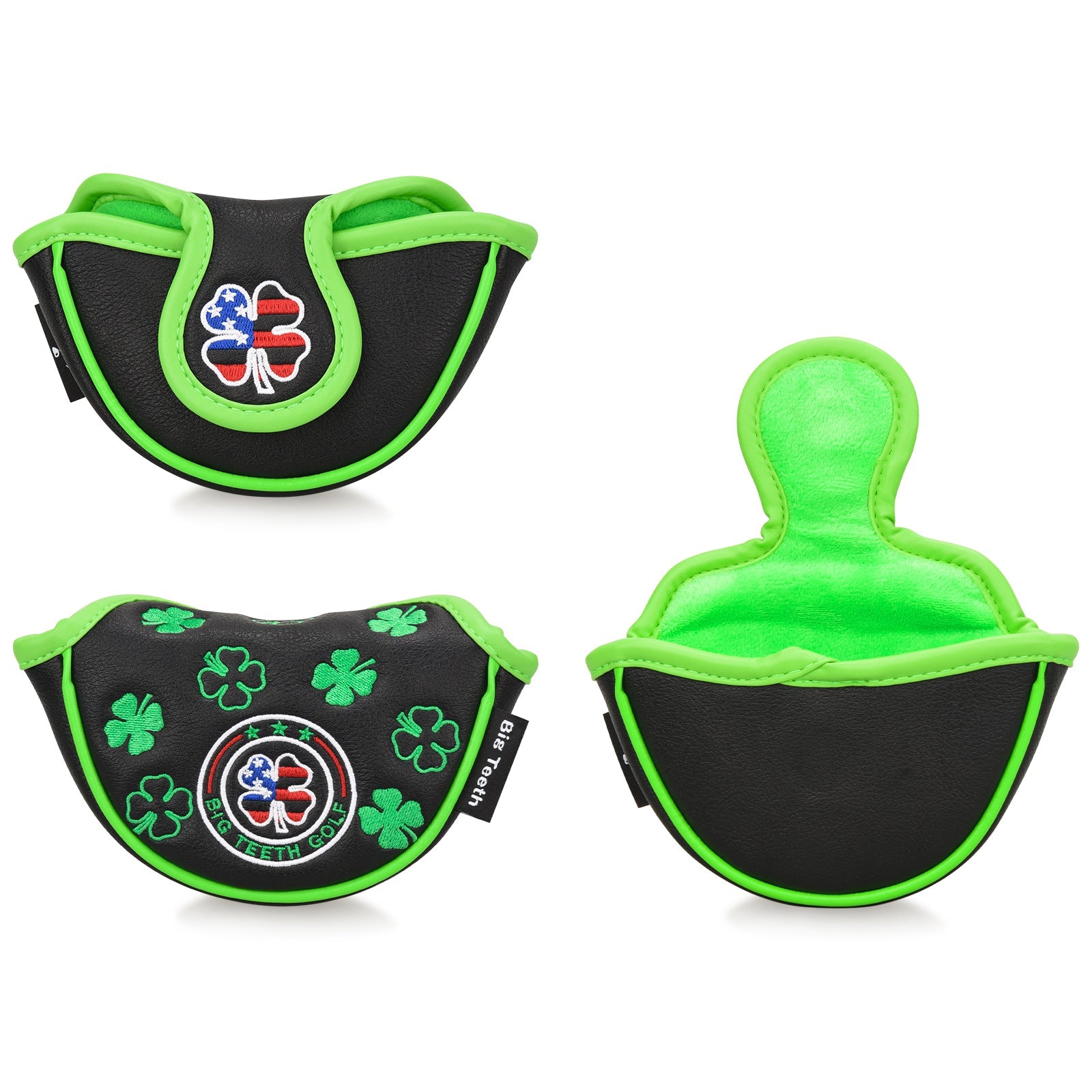 Black Leather Four-Leaf Clover Golf Headcover Set