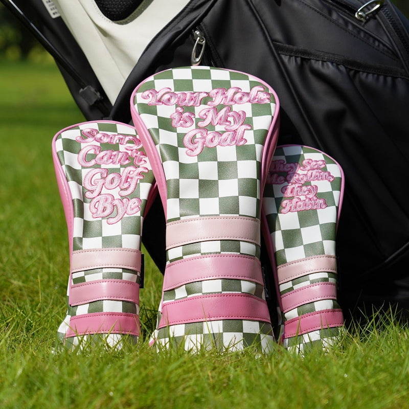 Green Plaid with Pink Patch Accent Golf Diver Cover