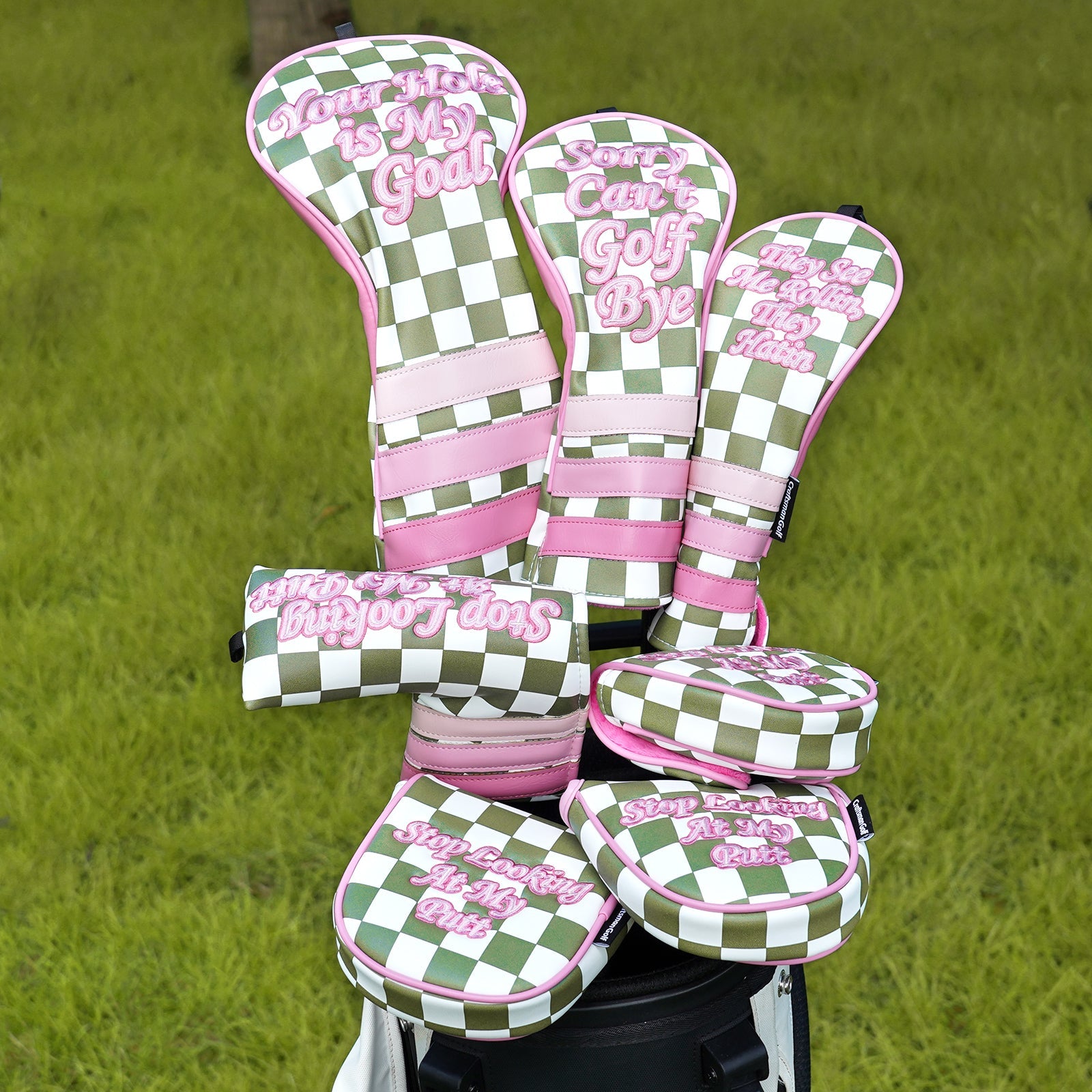 Green Pink Check Golf Headcover Set