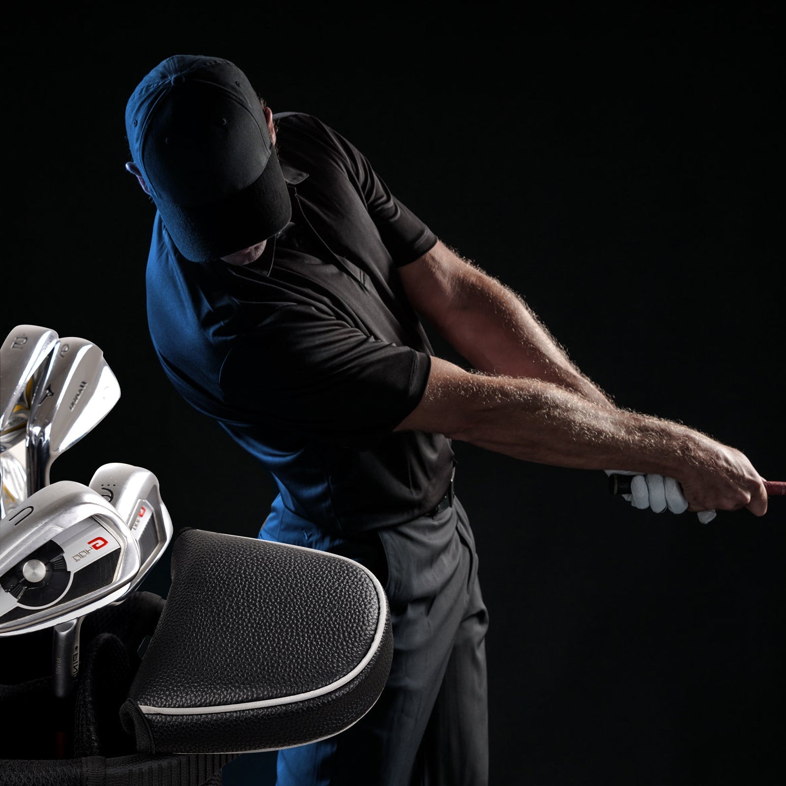 Black Litchi Mallet Putter Head Cover