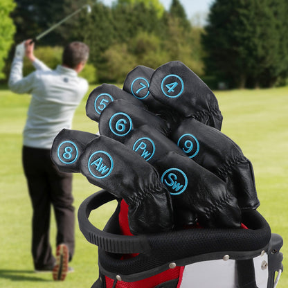 Black PU Blue Stitch Iron Cover 9pcs£¨4-9£¬P,A,S£© Head Cover
