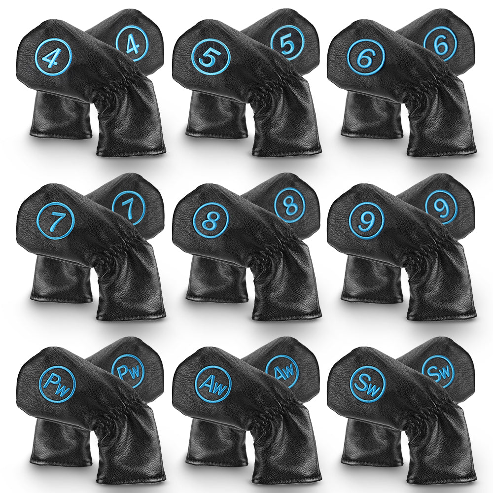 Black PU Blue Stitch Iron Cover 9pcs£¨4-9£¬P,A,S£© Head Cover