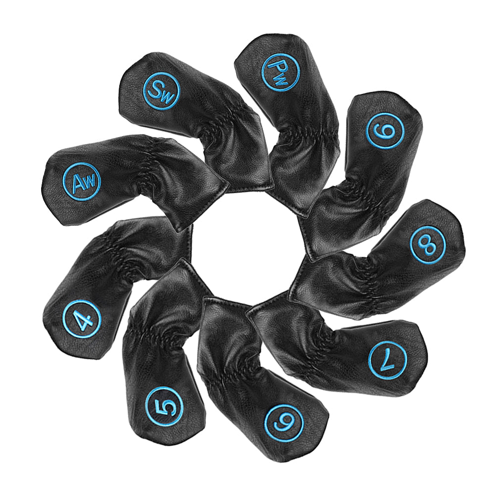 Black PU Blue Stitch Iron Cover 9pcs£¨4-9£¬P,A,S£© Head Cover