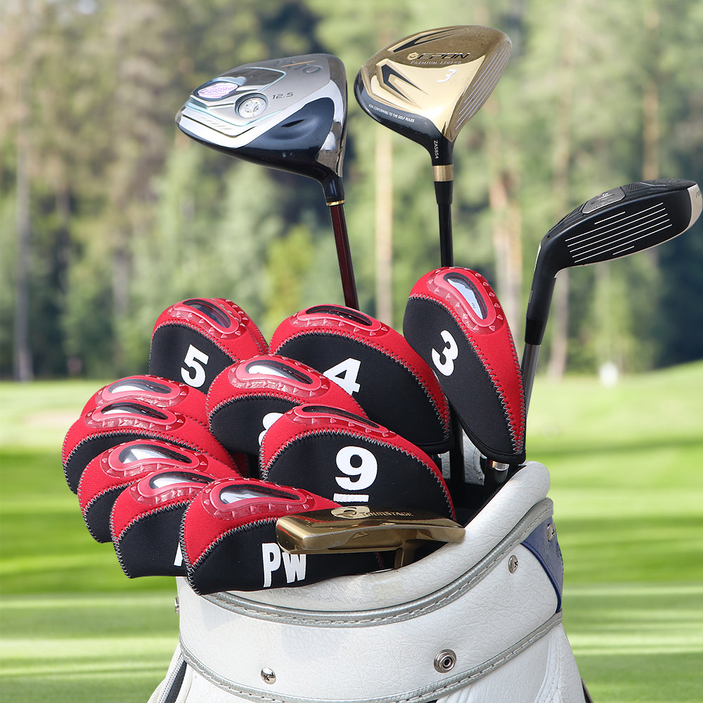 Black& Red Neoprene iron headcover with window 11pcs£¨3-9£¬PW,AW,SW,LW£© Head Cover
