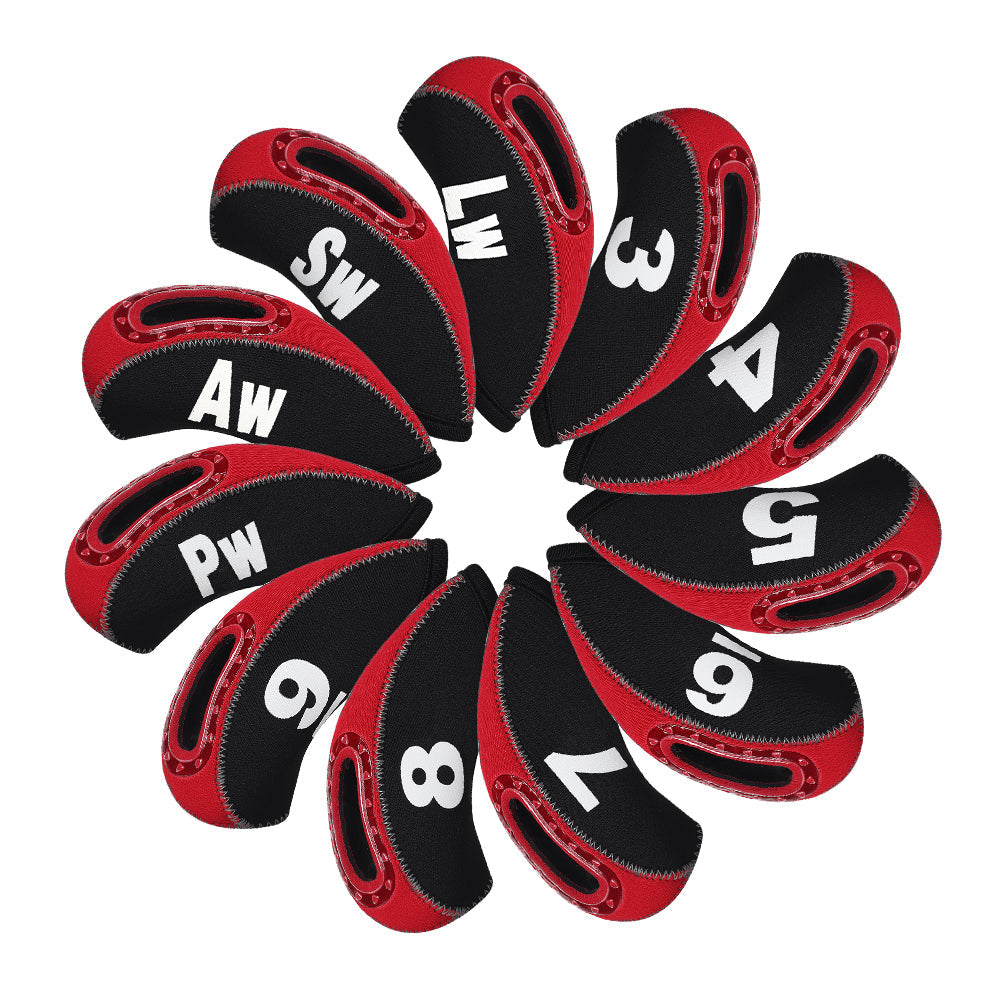 Black& Red Neoprene iron headcover with window 11pcs£¨3-9£¬PW,AW,SW,LW£© Head Cover