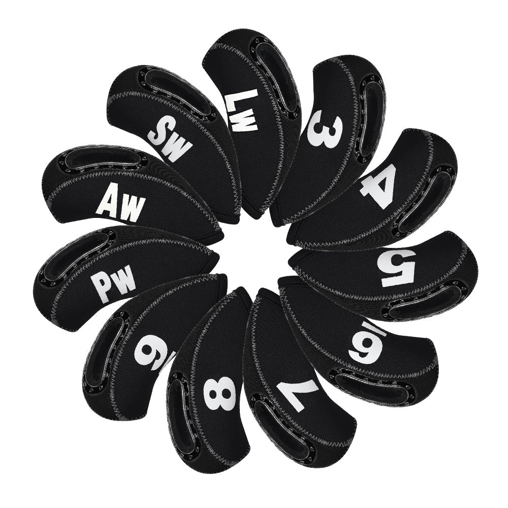 Black Neoprene iron headcover with window 11pcs£¨3-9£¬PW,AW,SW,LW£© Head Cover